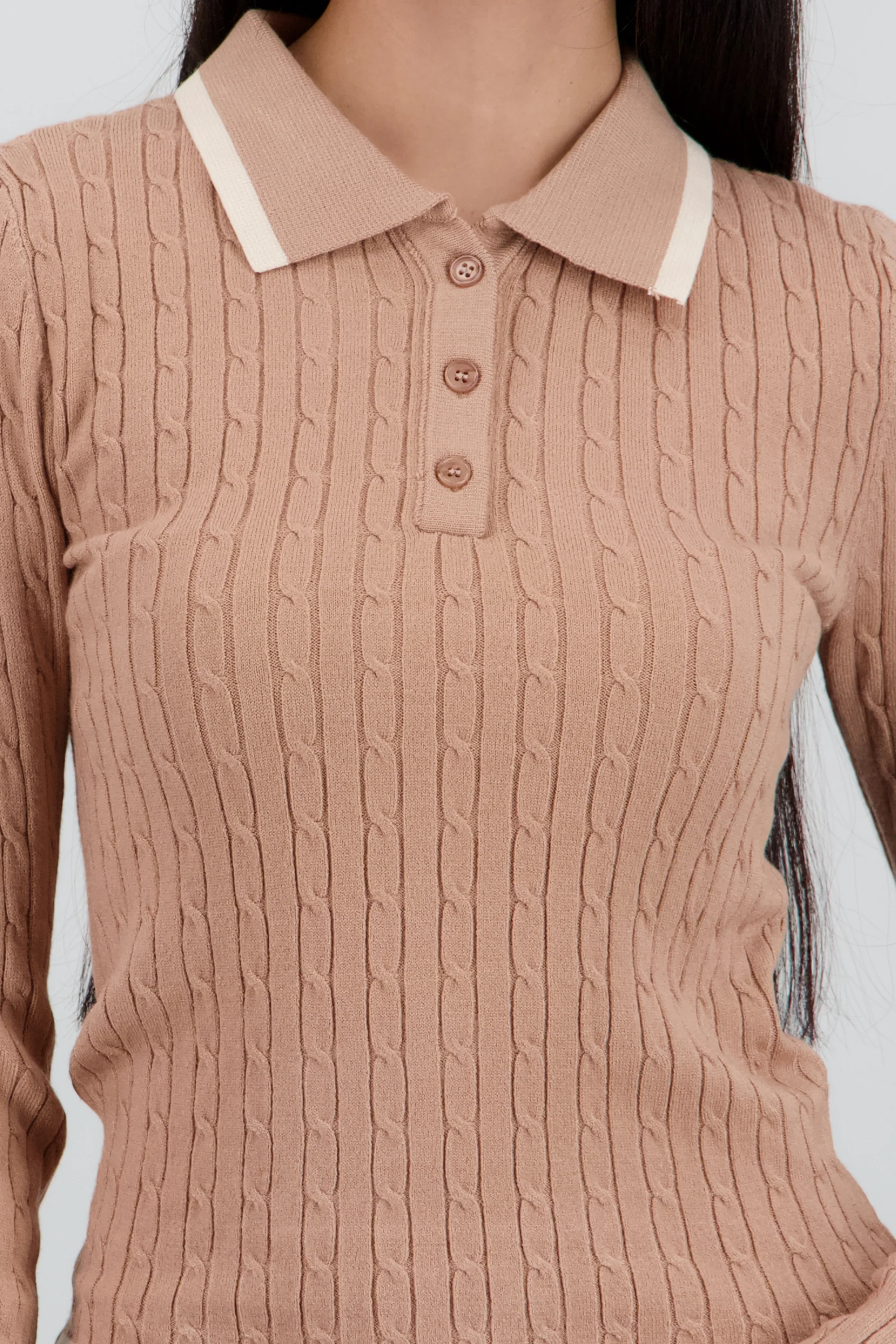 Sueter tipo polo manga larga textura raya contrast - Image 5