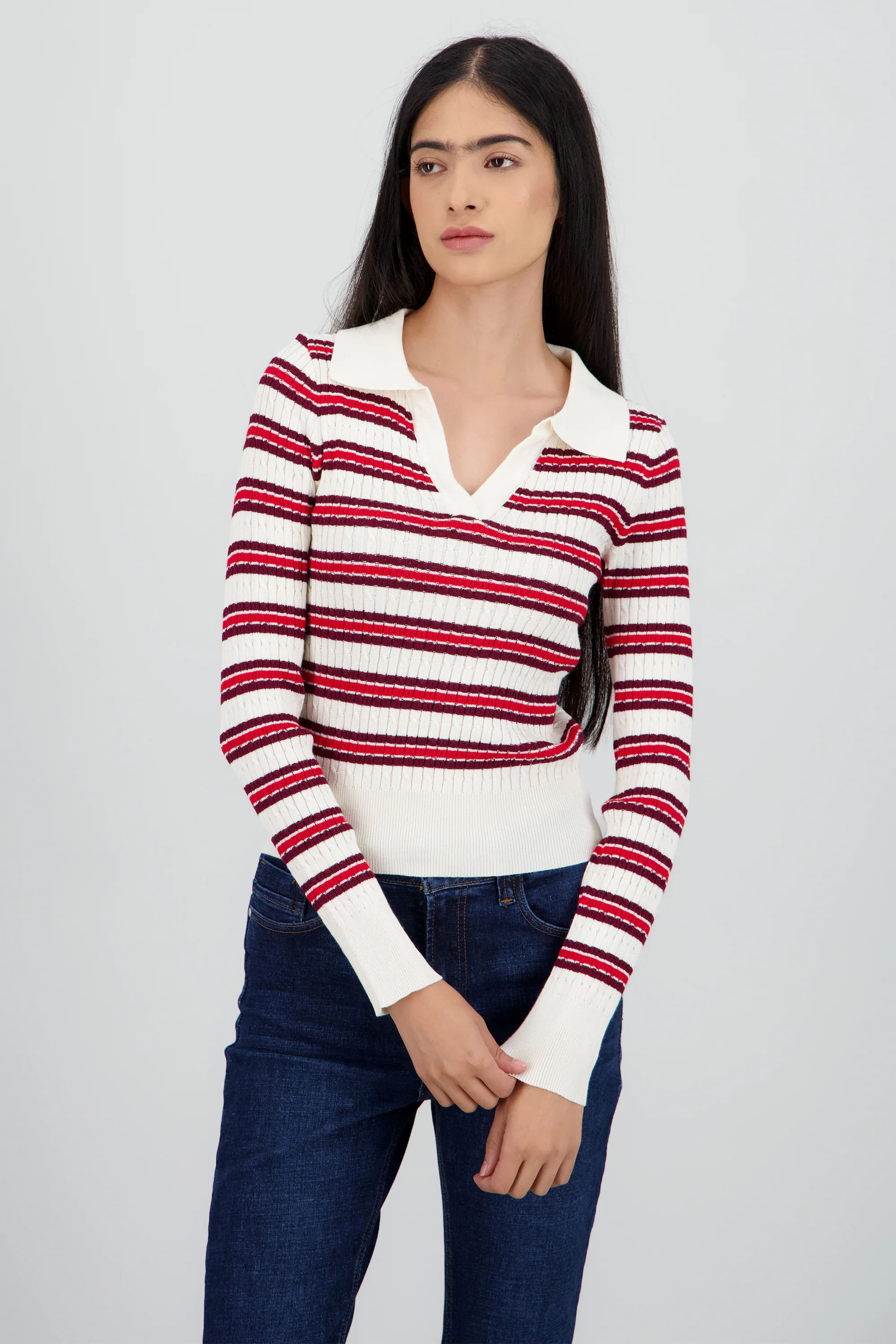 Sueter tipo polo rayas textura