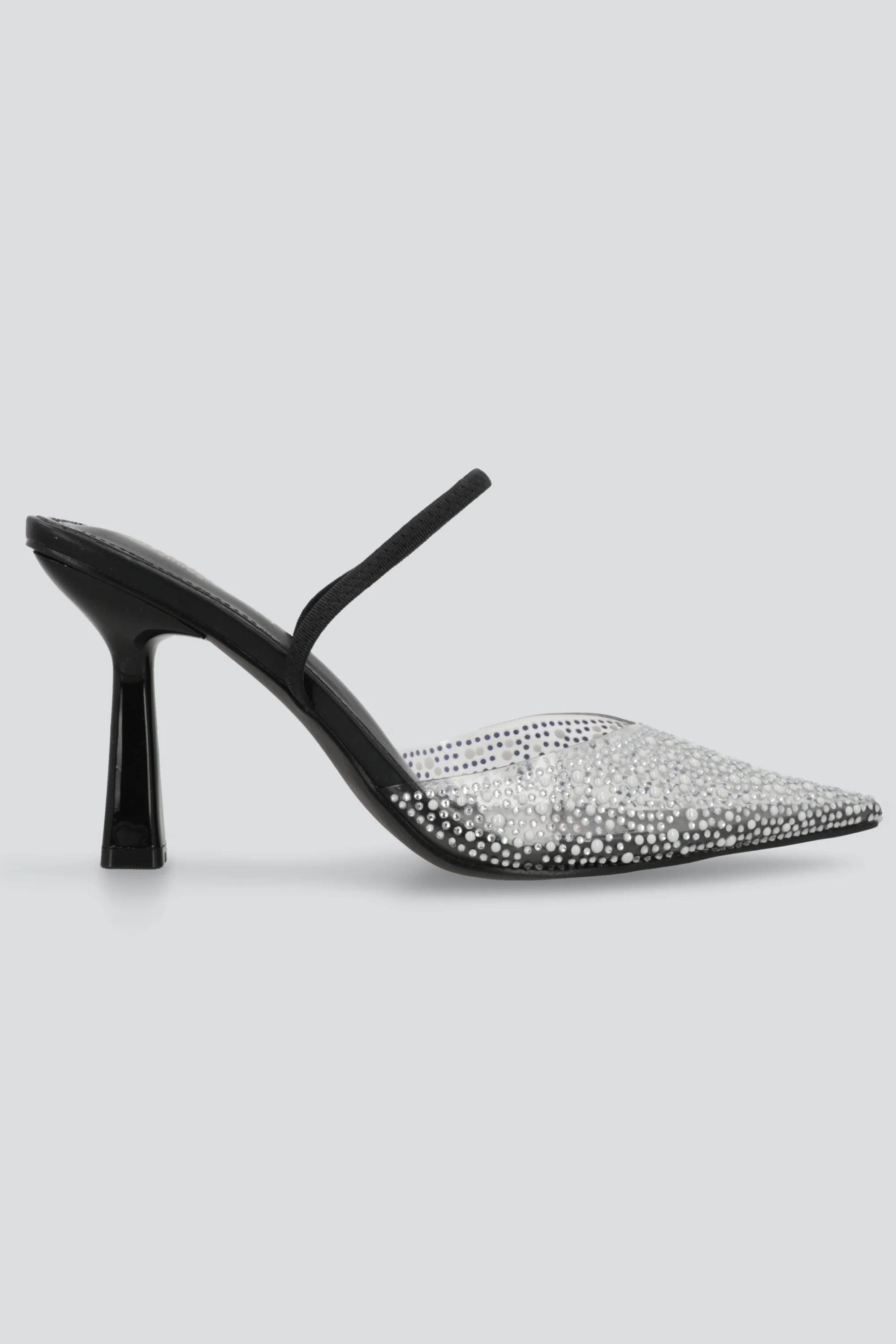 Tacón pointy transparente brillos y perlas