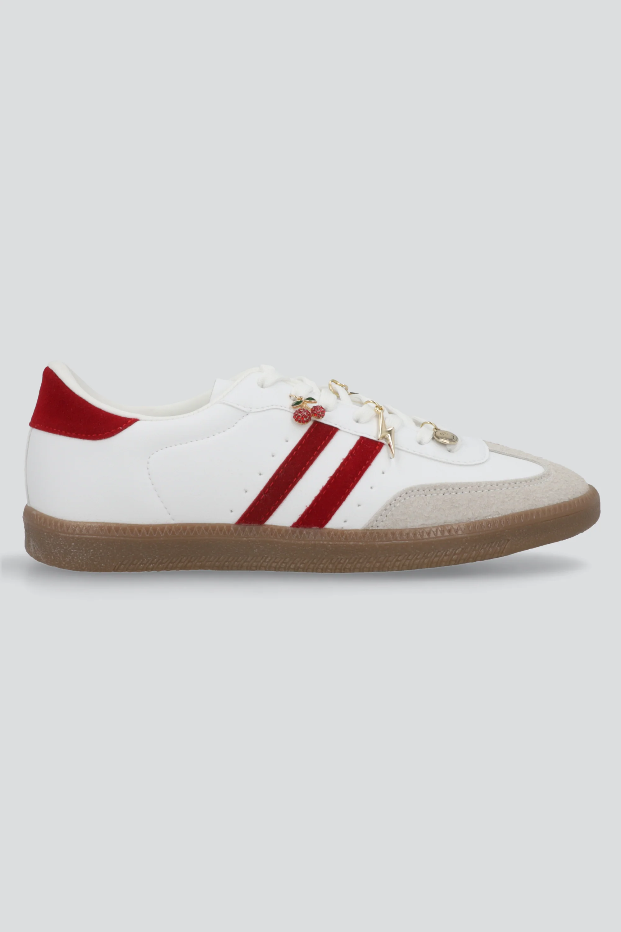 Tenis dos lineas punta durazno con charms