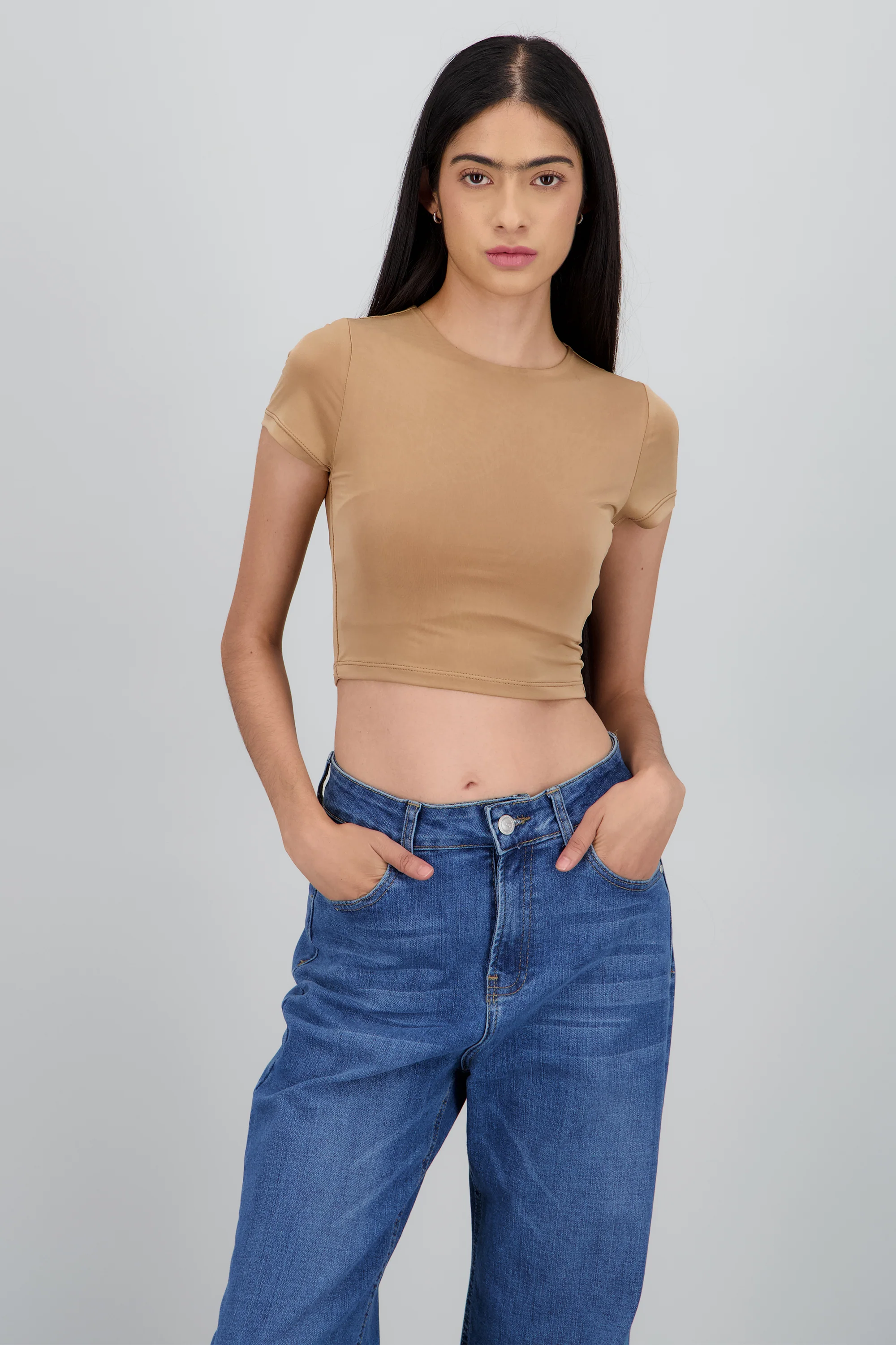 Top crop doble tela manga corta