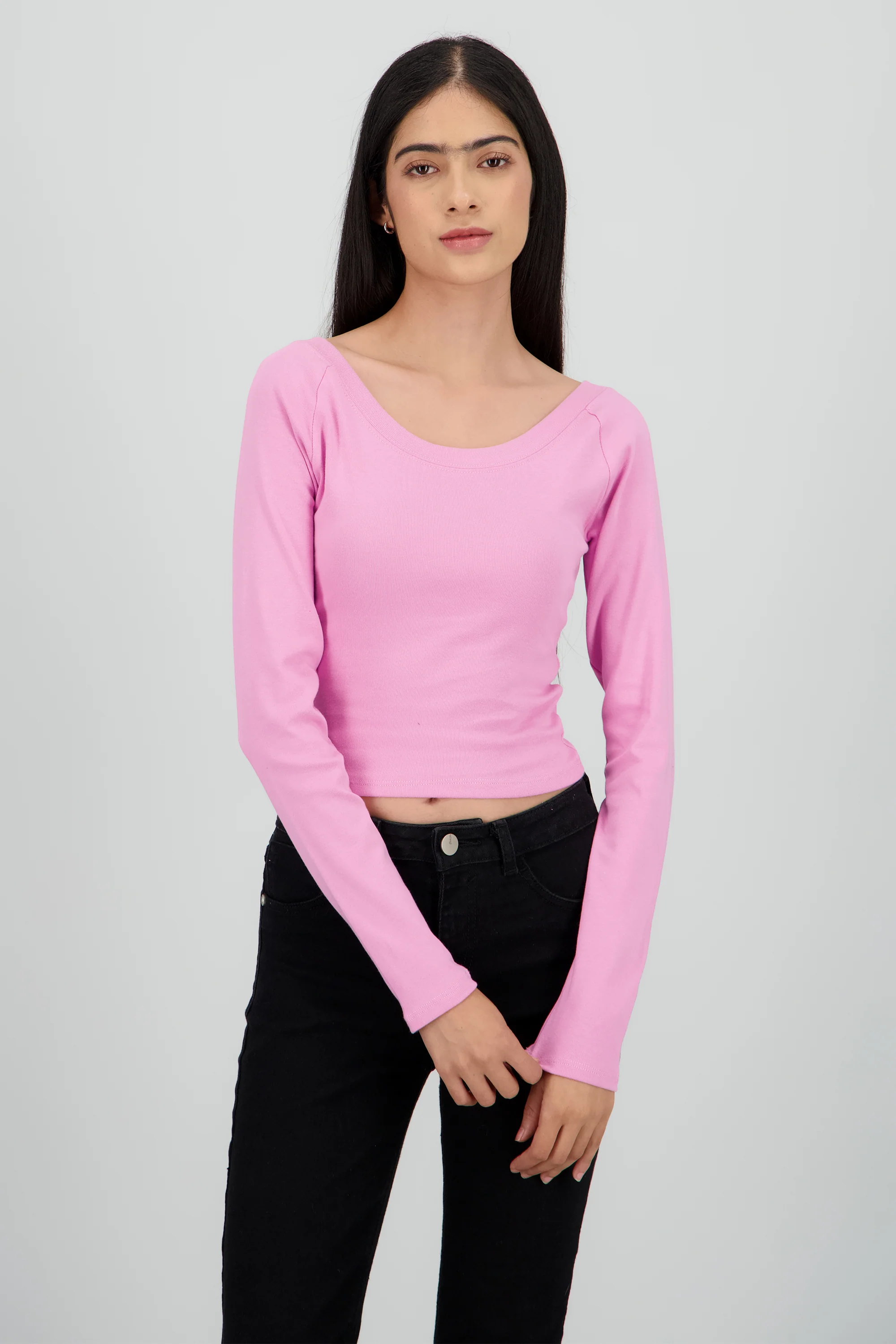 Top crop manga larga lisa