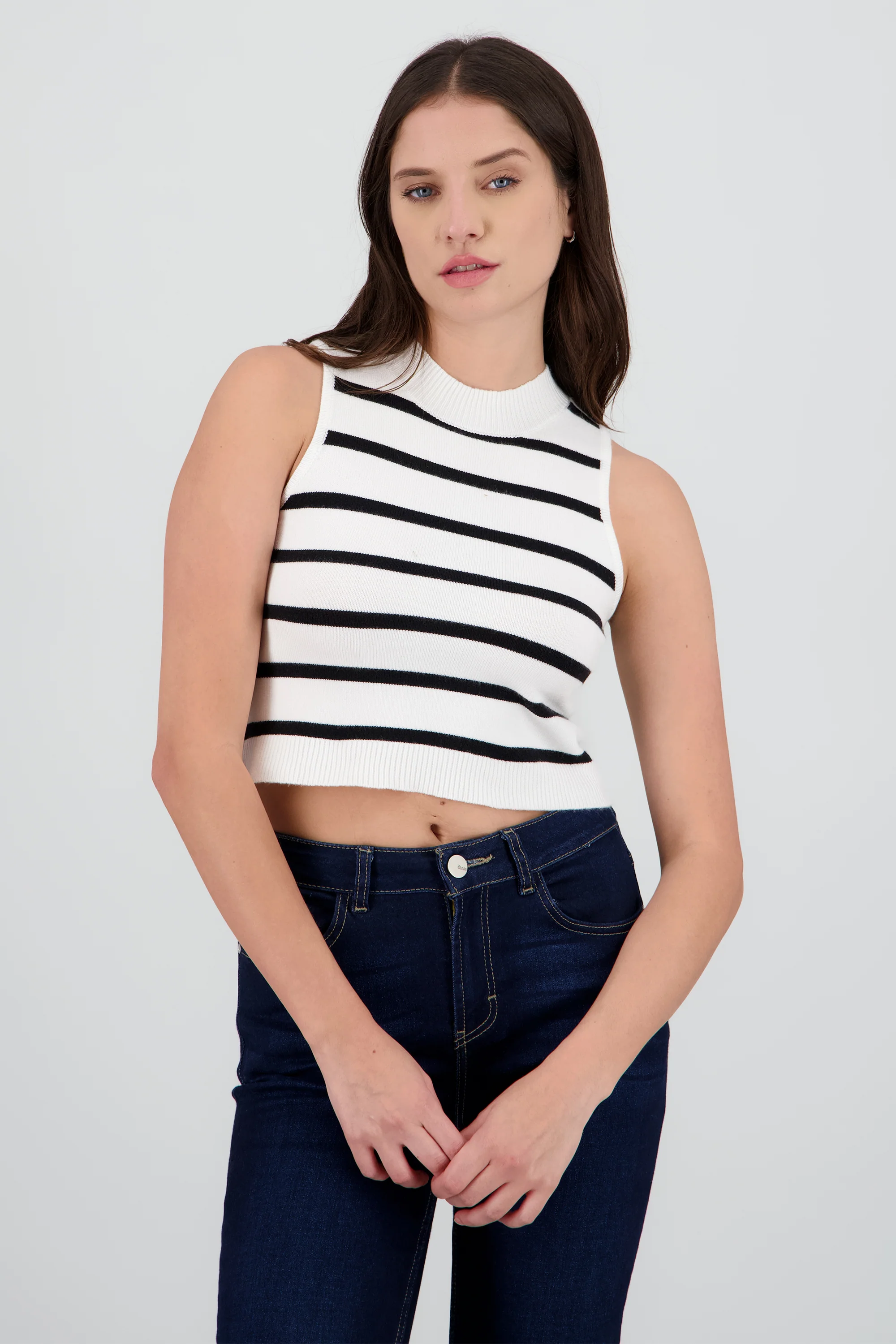 Top crop rayas cuello alto