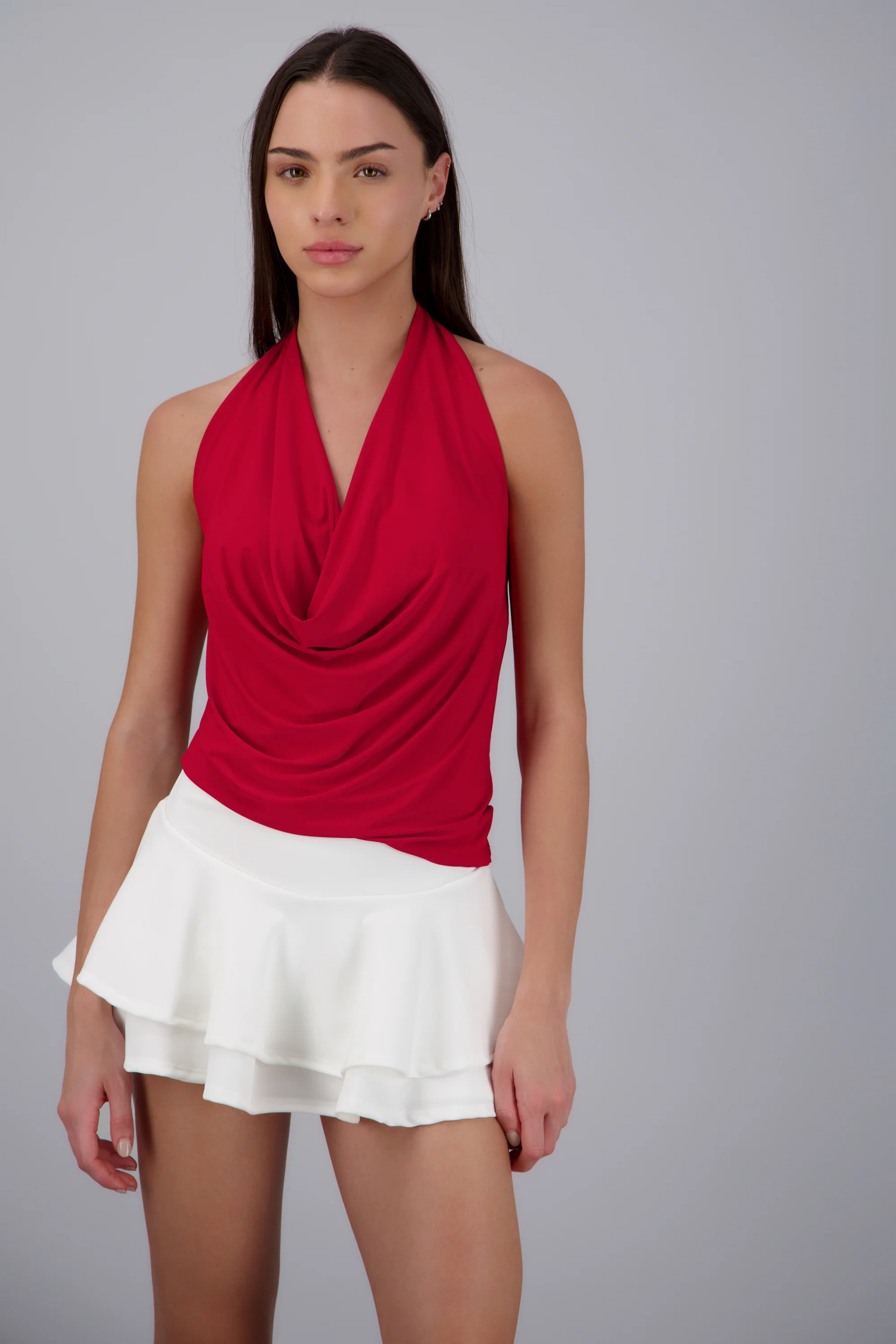 Top cuello cascada halter