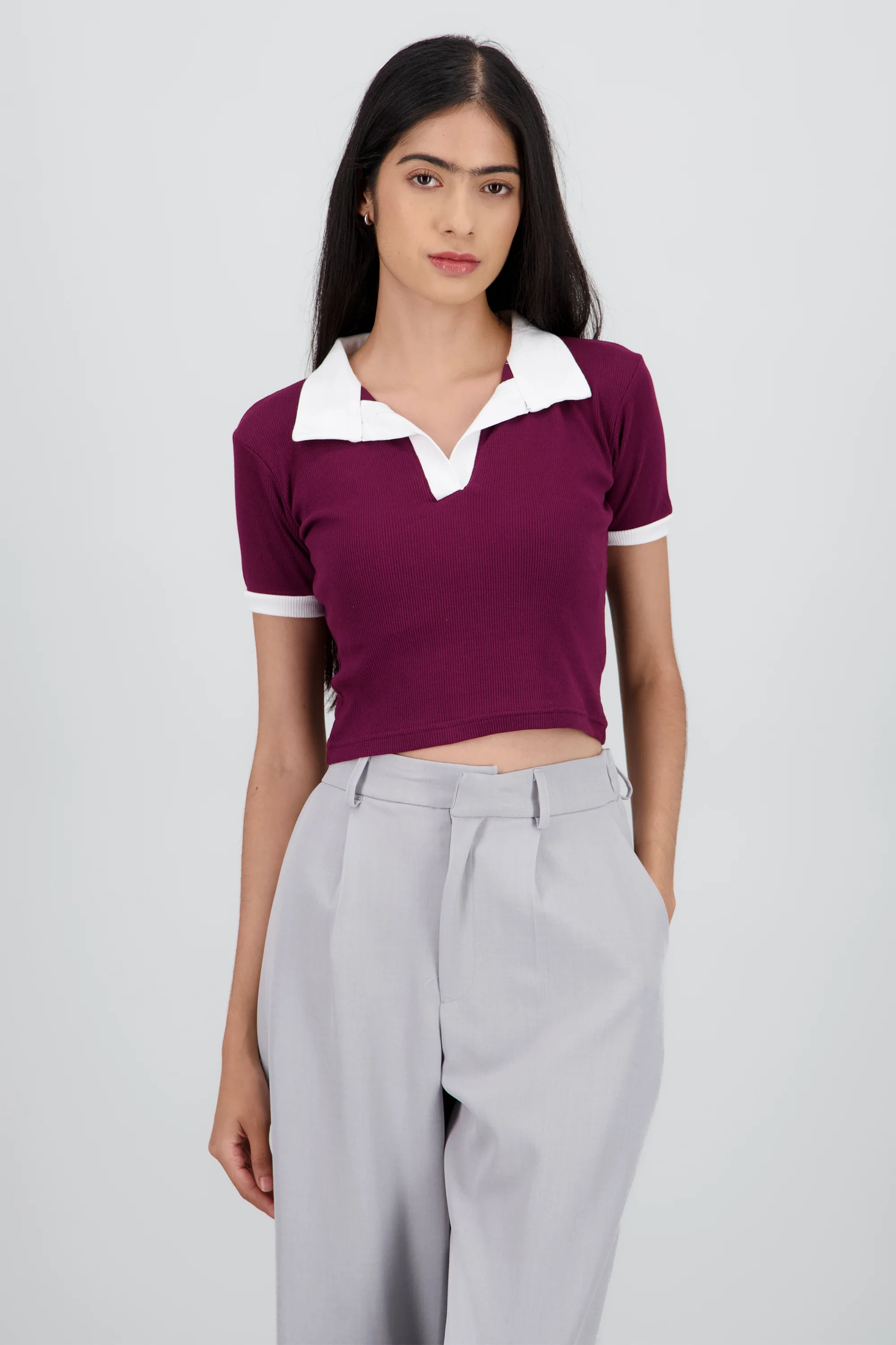 Top cuello polo contraste en mangas - Image 2