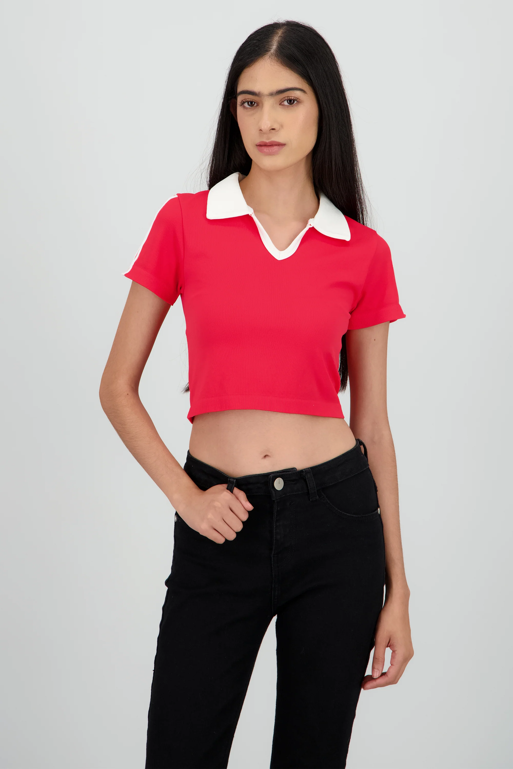 Top cuello polo lineas contraste - Image 2