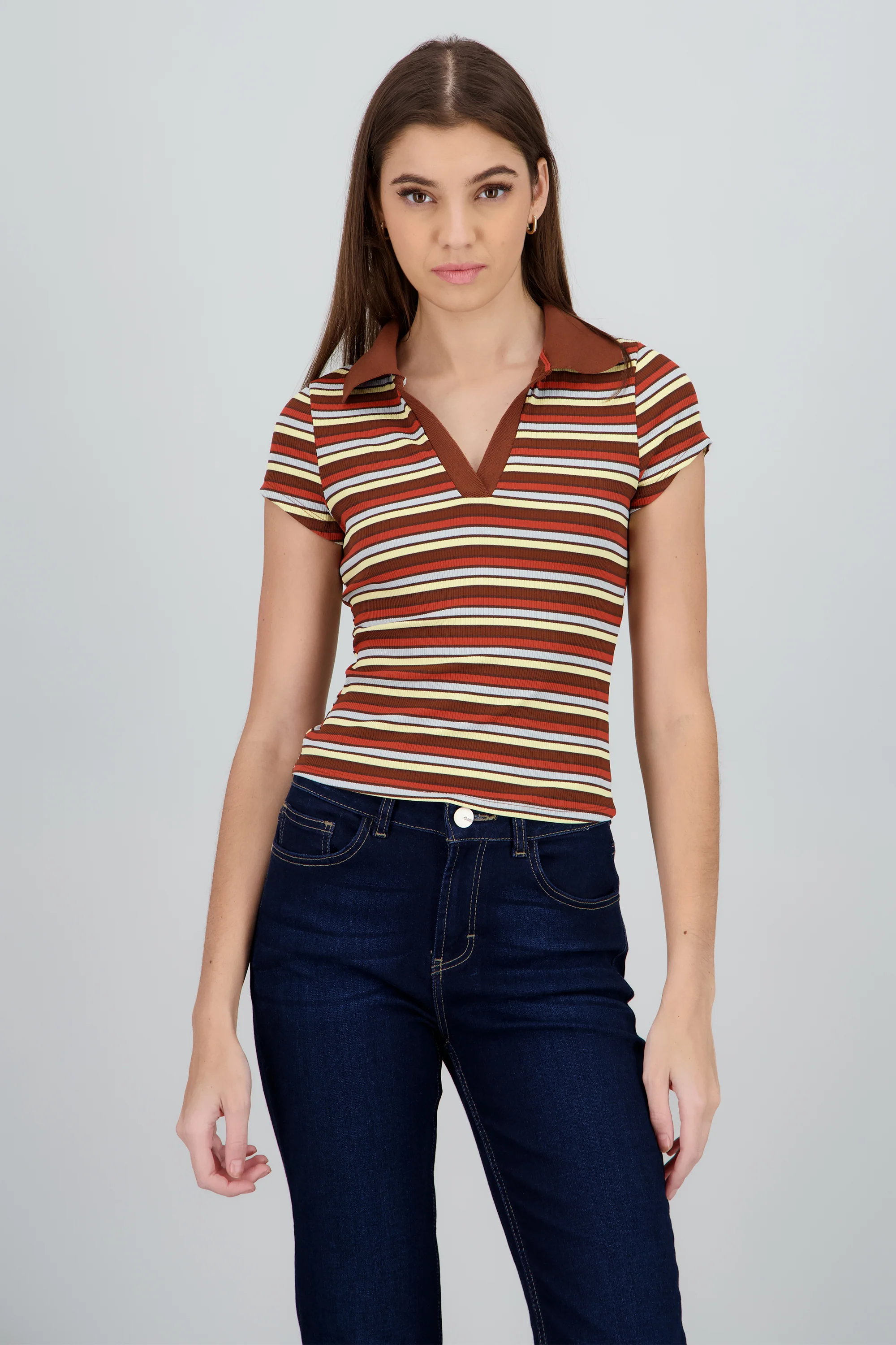 Top cuello polo manga corta rayas