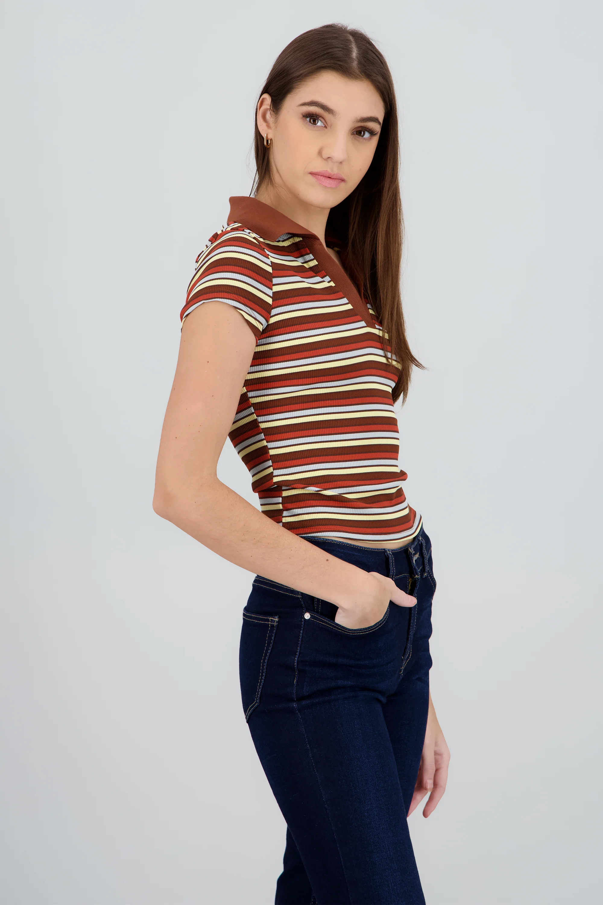 Top cuello polo manga corta rayas - Image 3