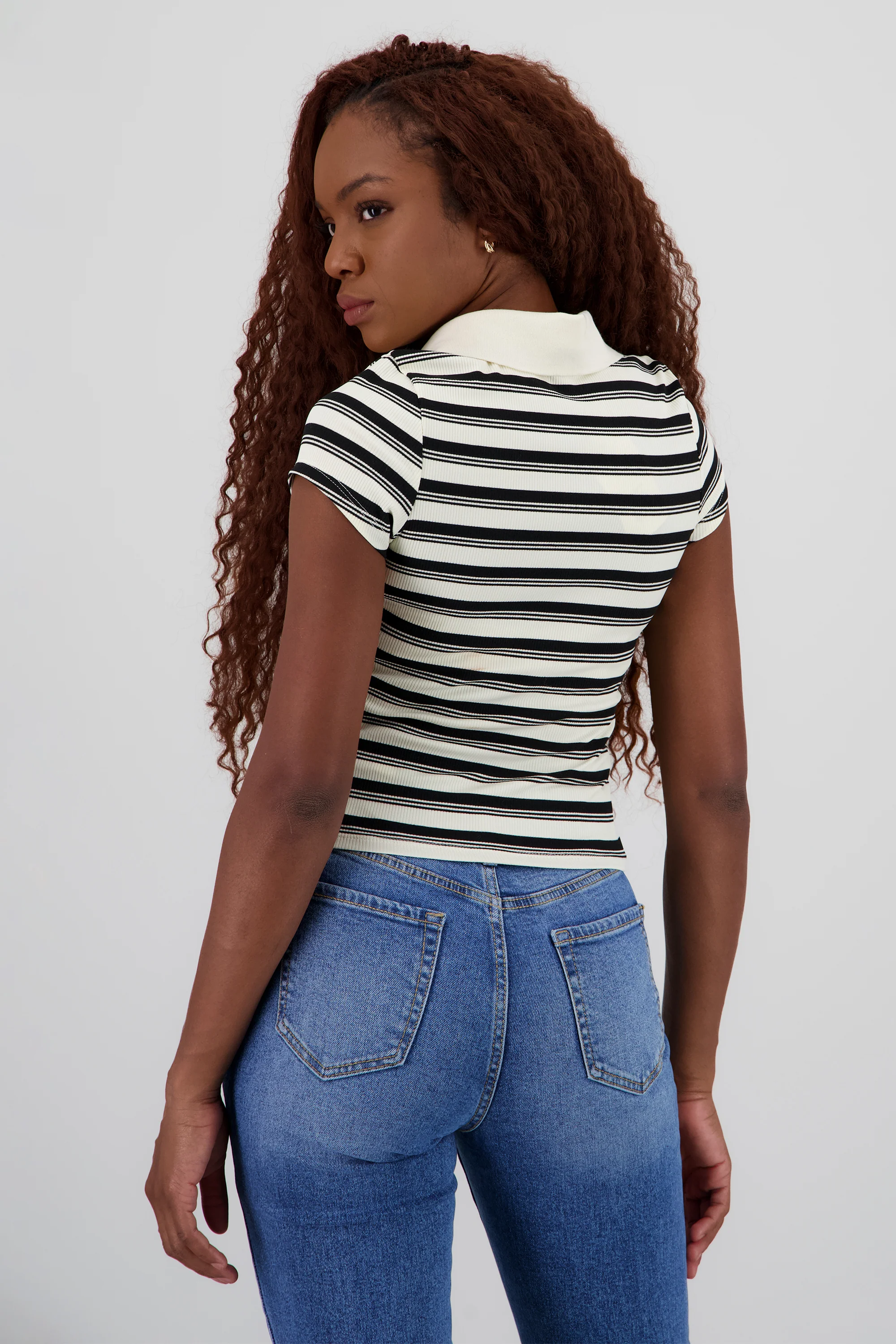Top cuello polo manga corta rayas - Image 4