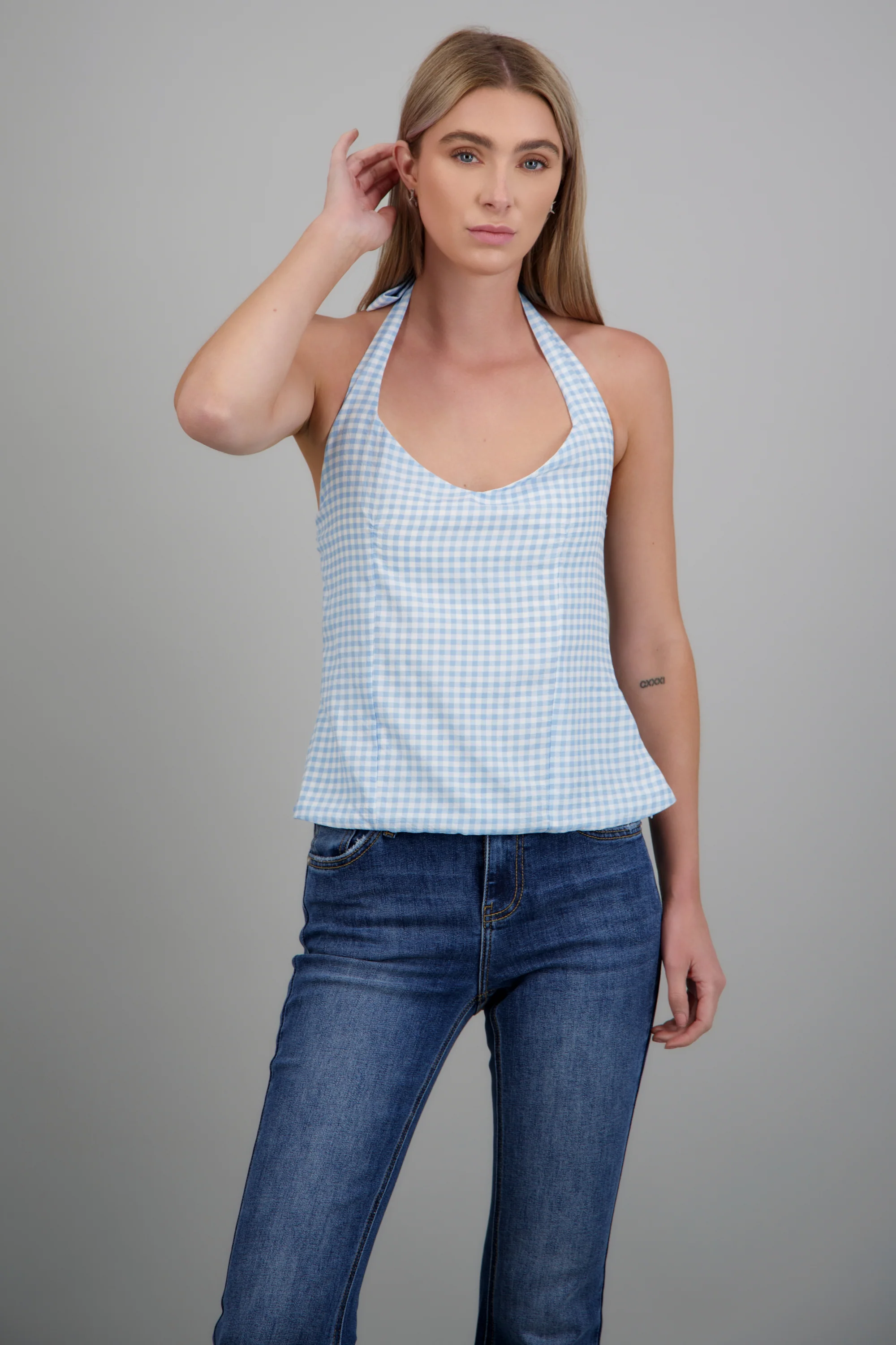 Top de cuadros halter con moño - Image 3