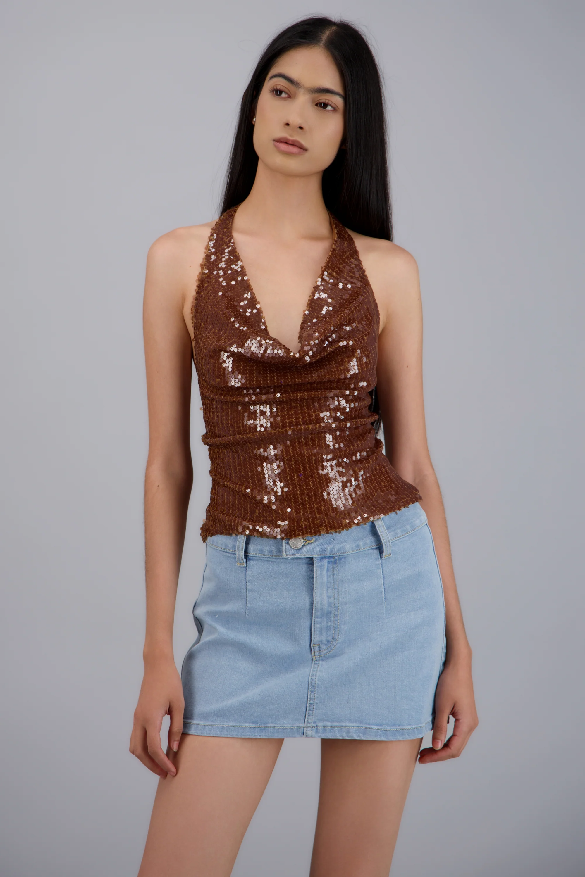 Top de lentejuela halter cuello cascada - Image 3
