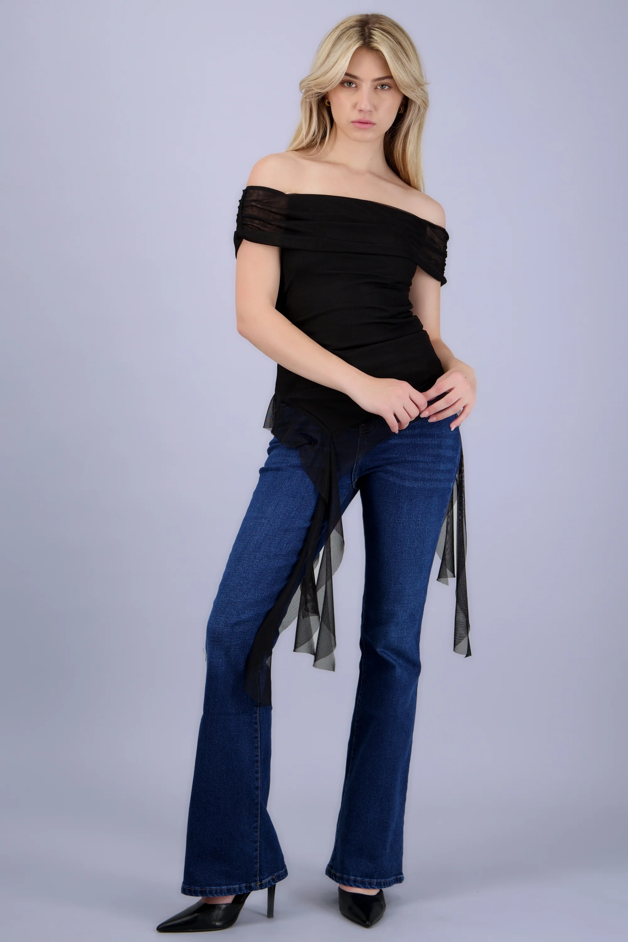Top de mesh off shoulder