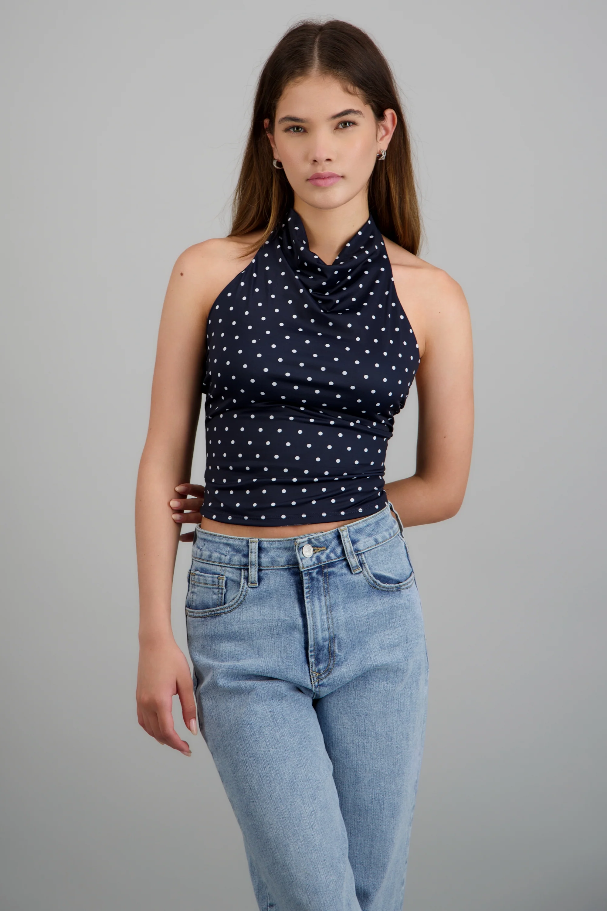 Top escote halter satin polka