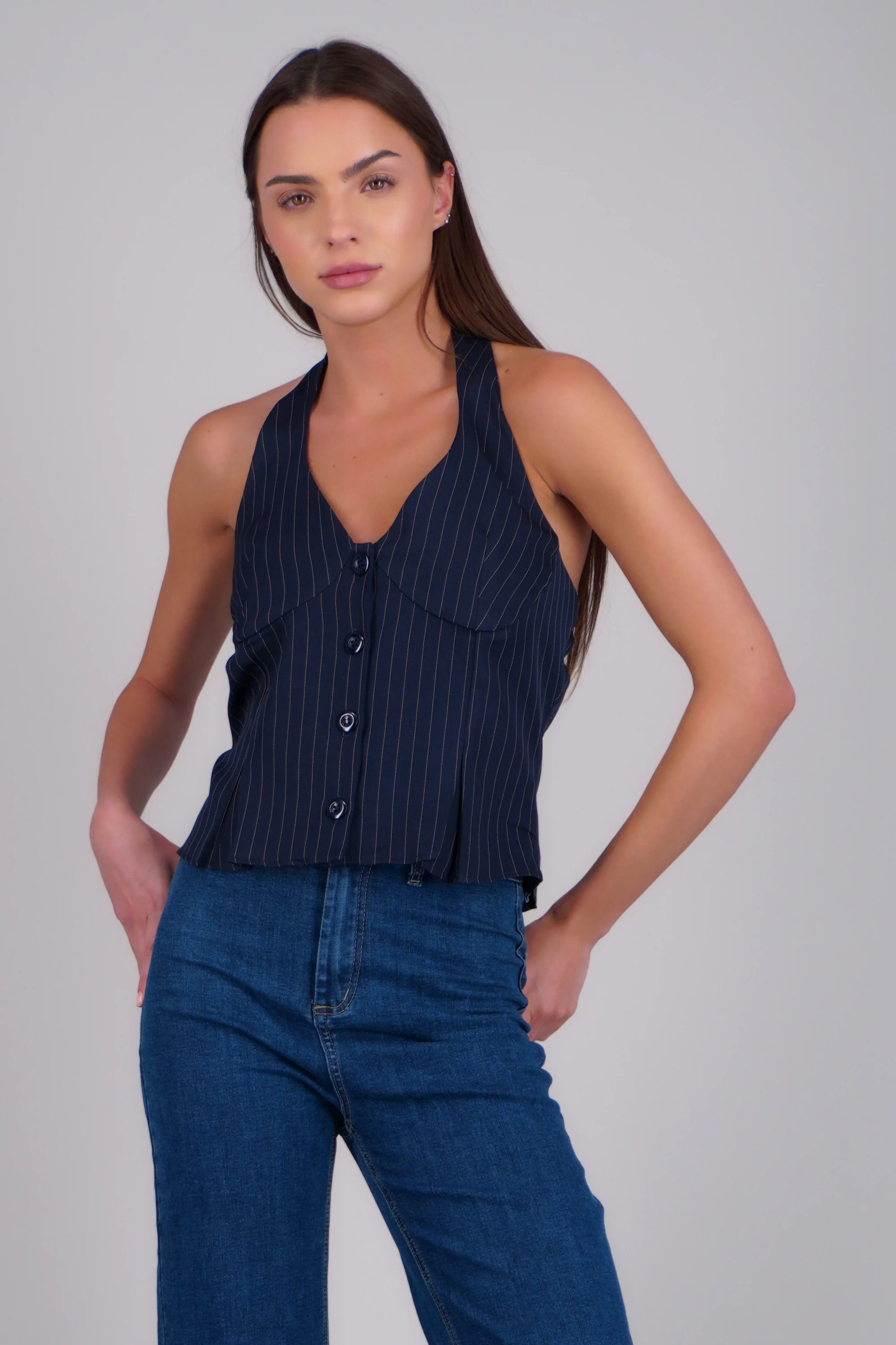 Top halter amarre estampado rayas