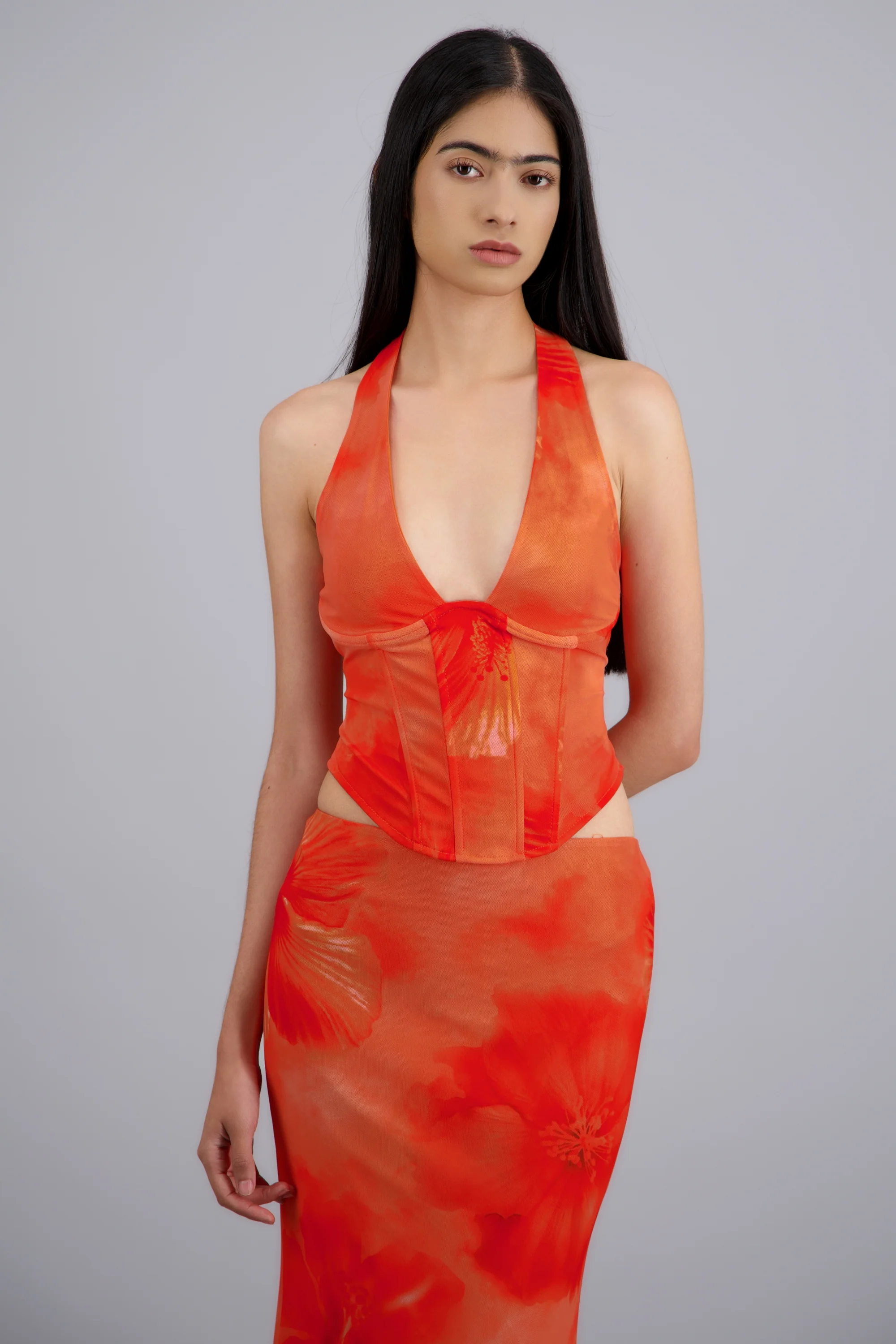 Top halter corset mesh estampado con varillas - Image 2