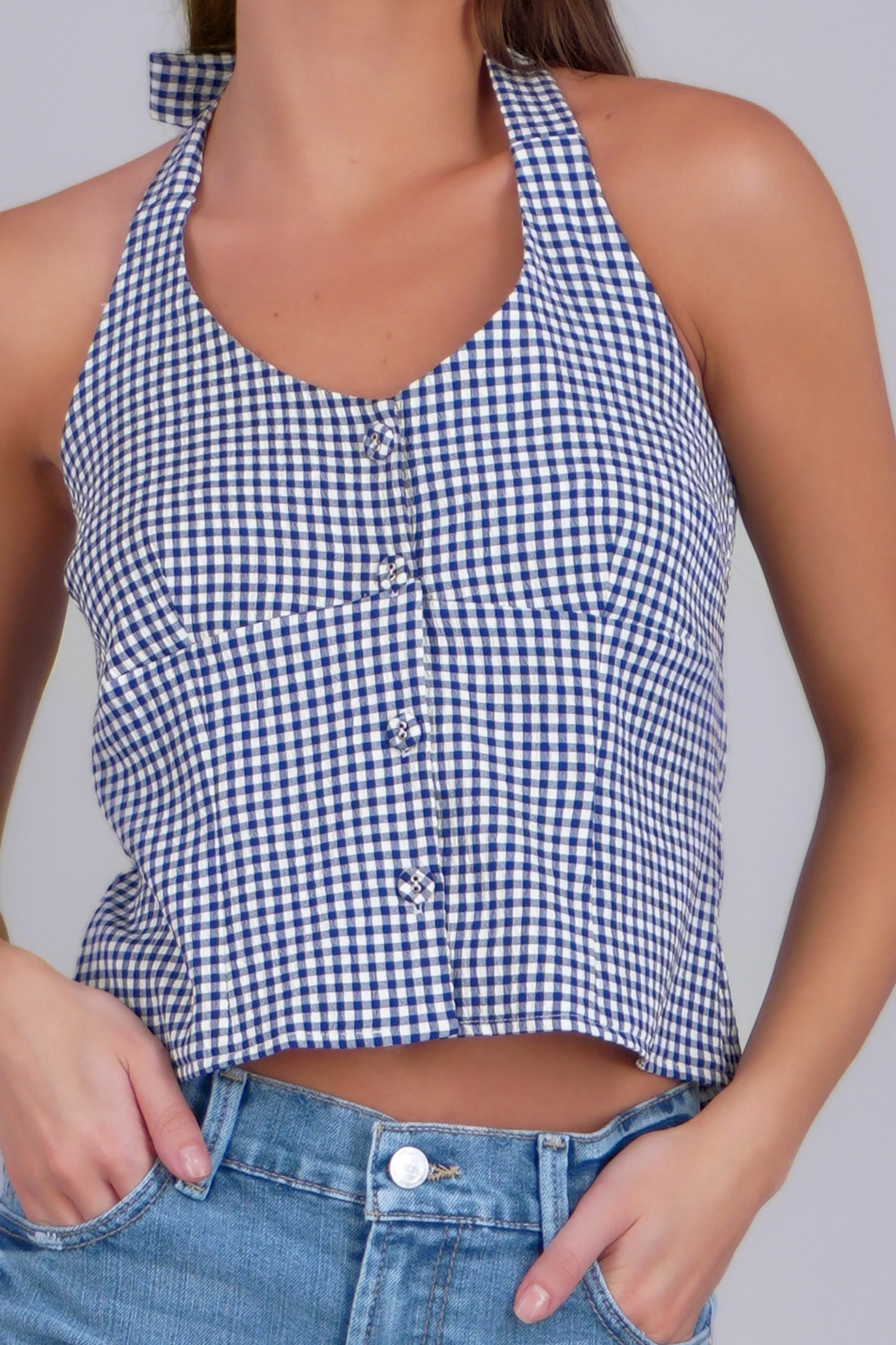 Top halter detalle botones ginham - Image 5