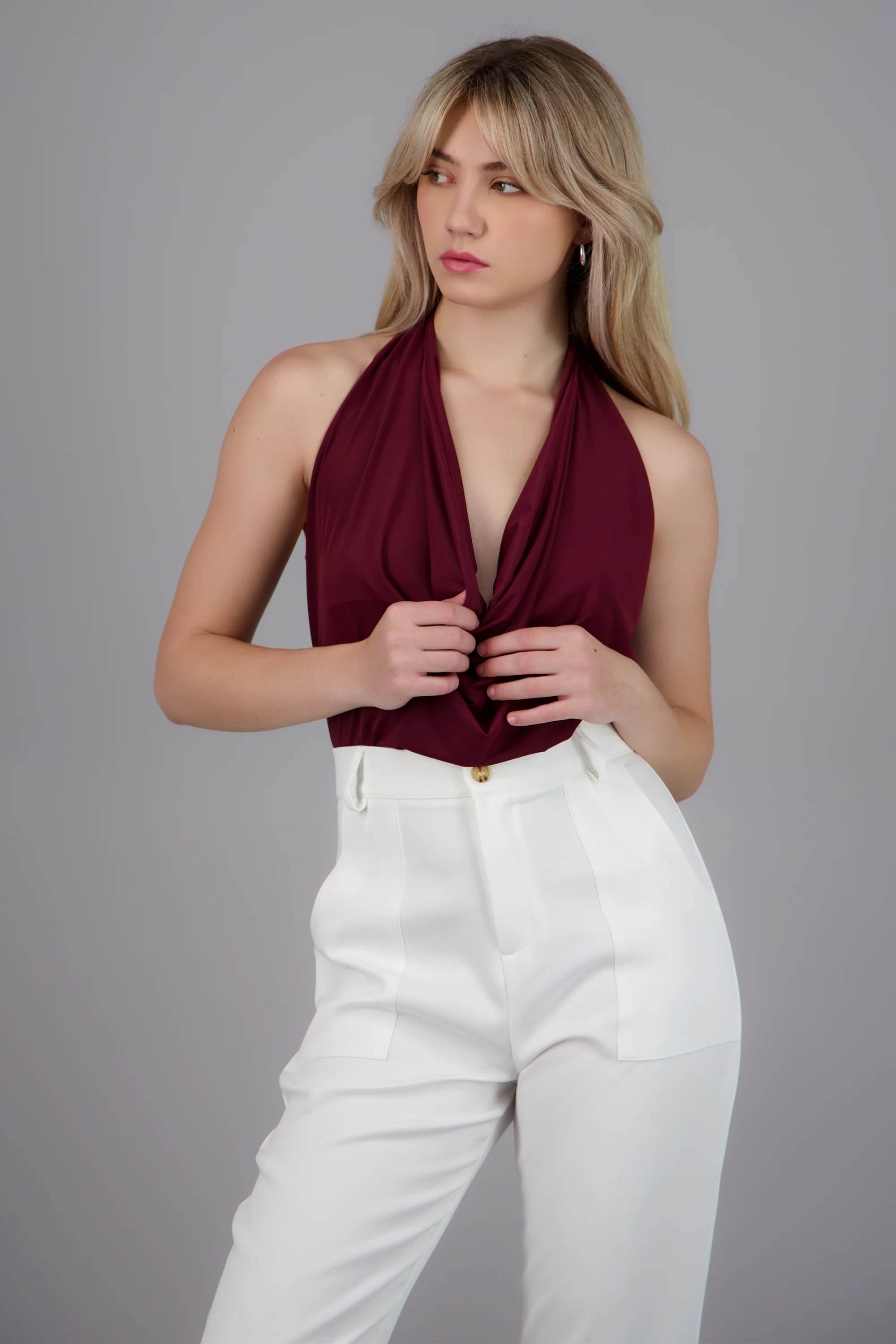 Top Halter Drapeado Escote Cascada - Image 2