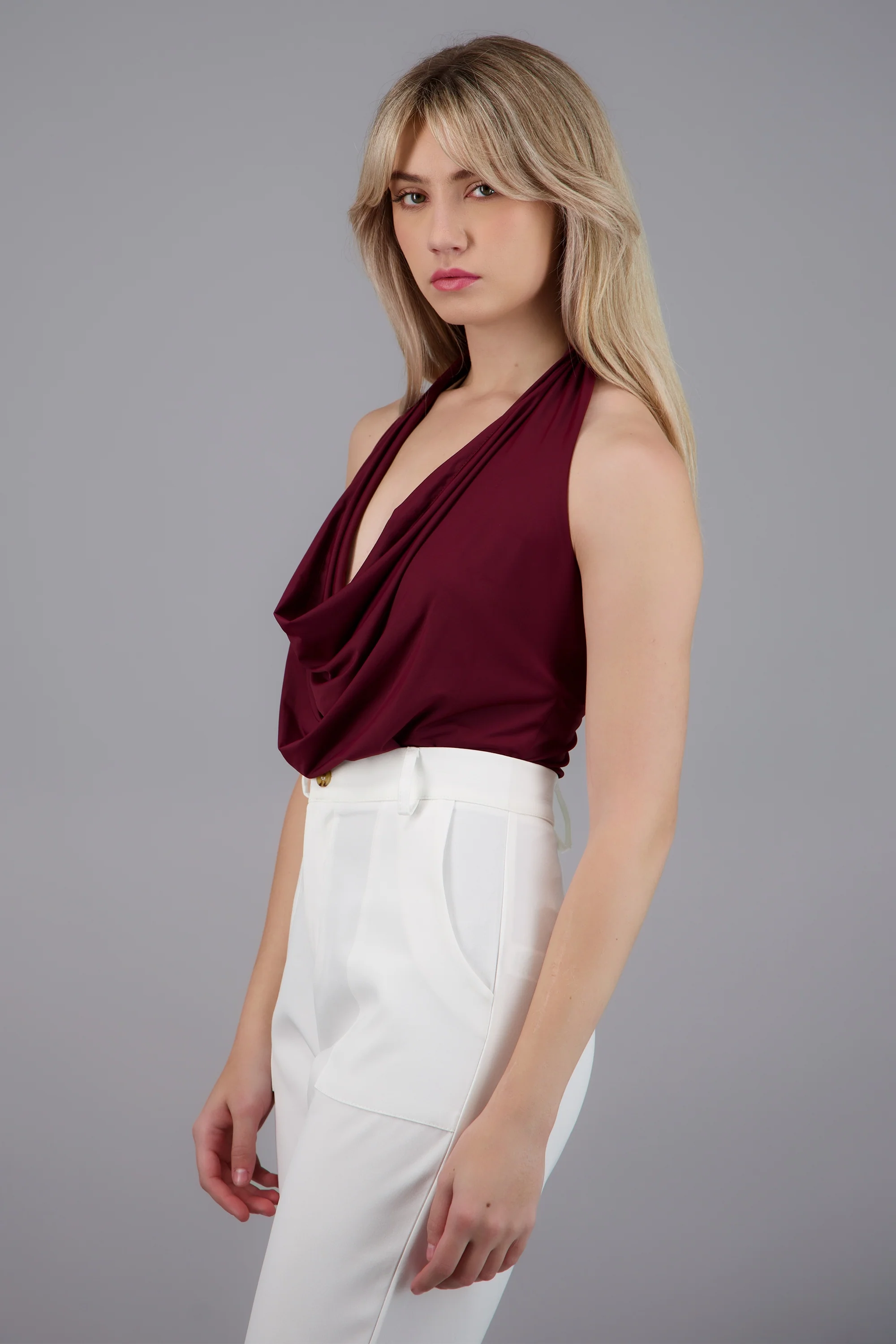 Top Halter Drapeado Escote Cascada - Image 3