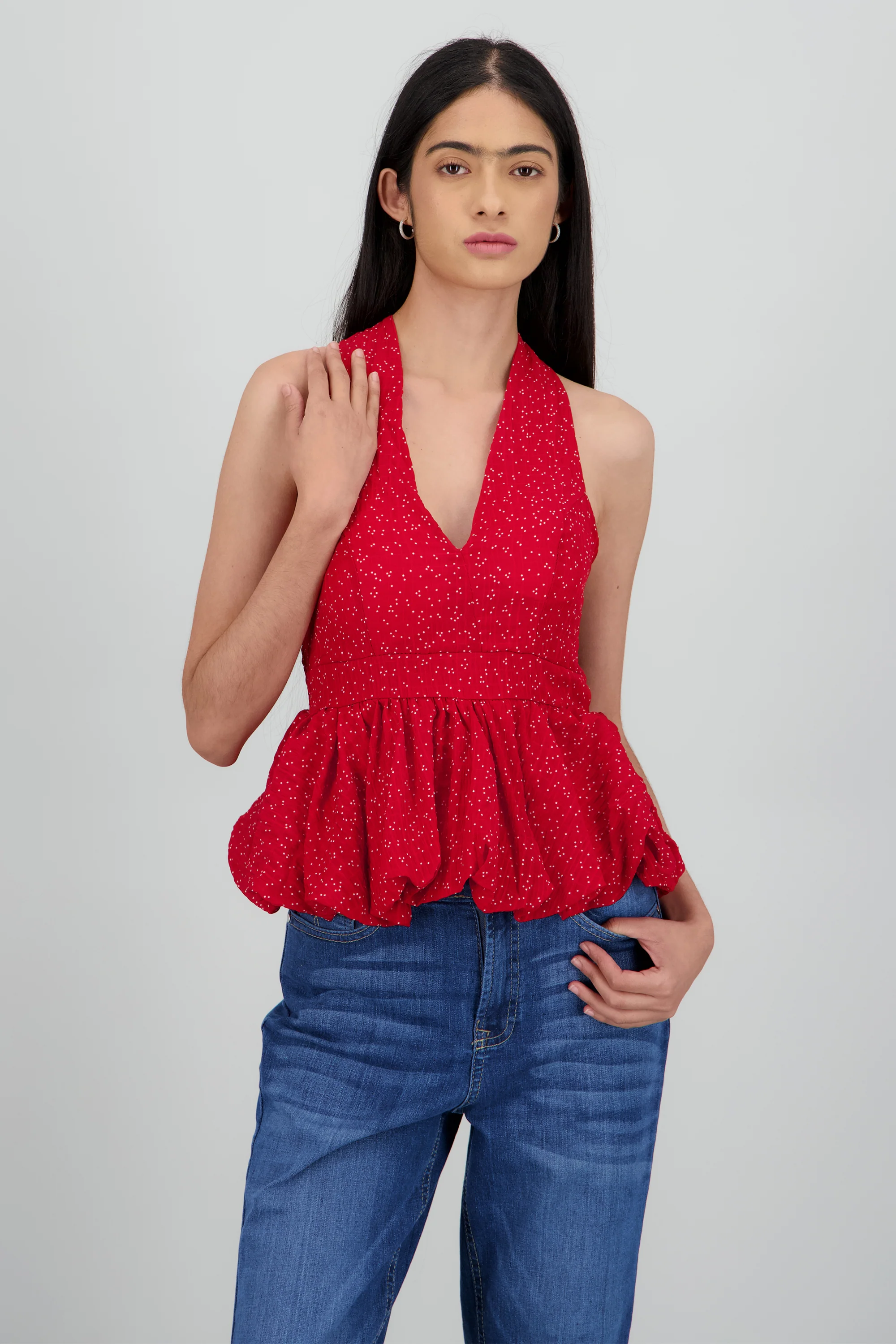 Top halter peplum moteado - Image 2