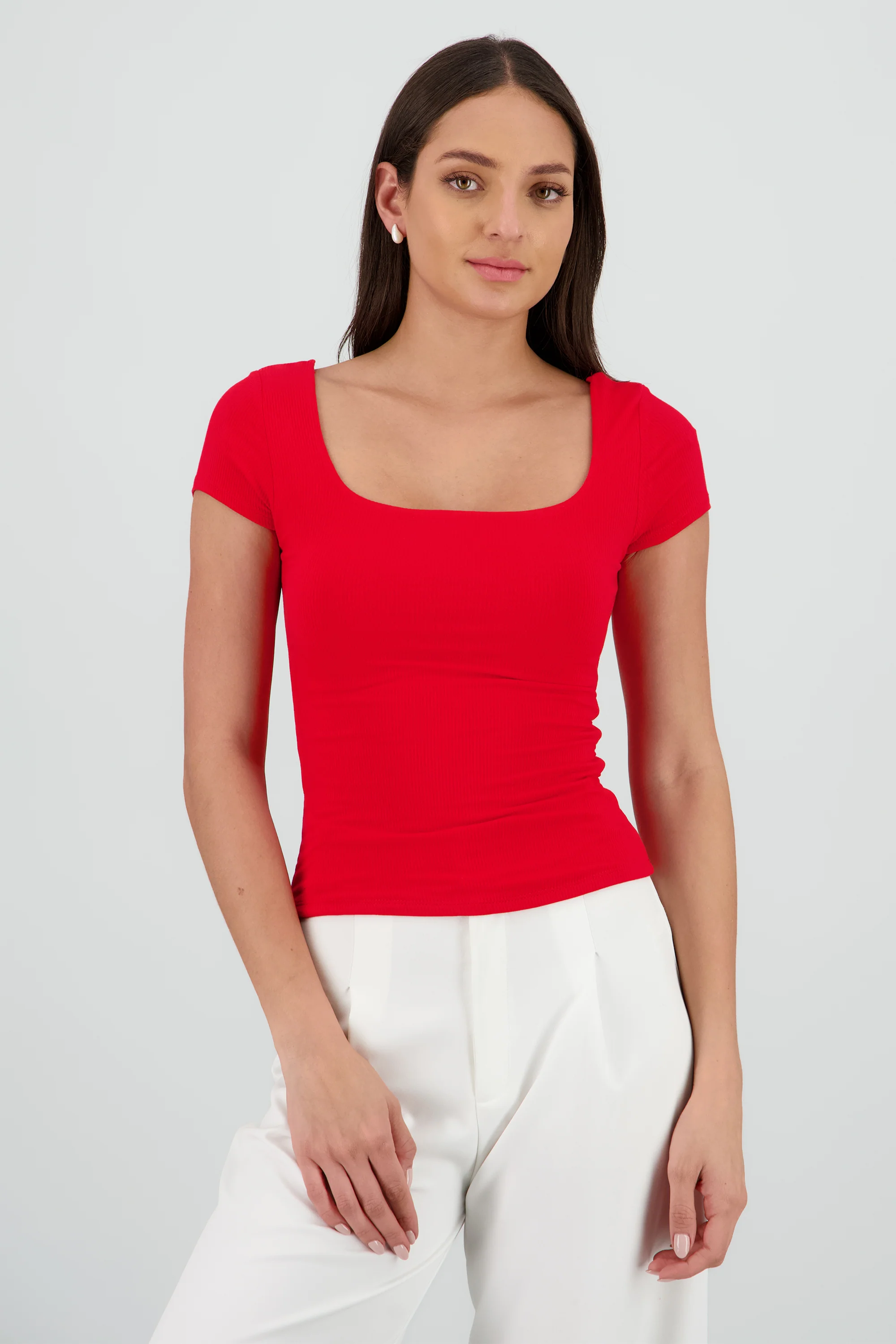 Top liso escote cuadrado rib