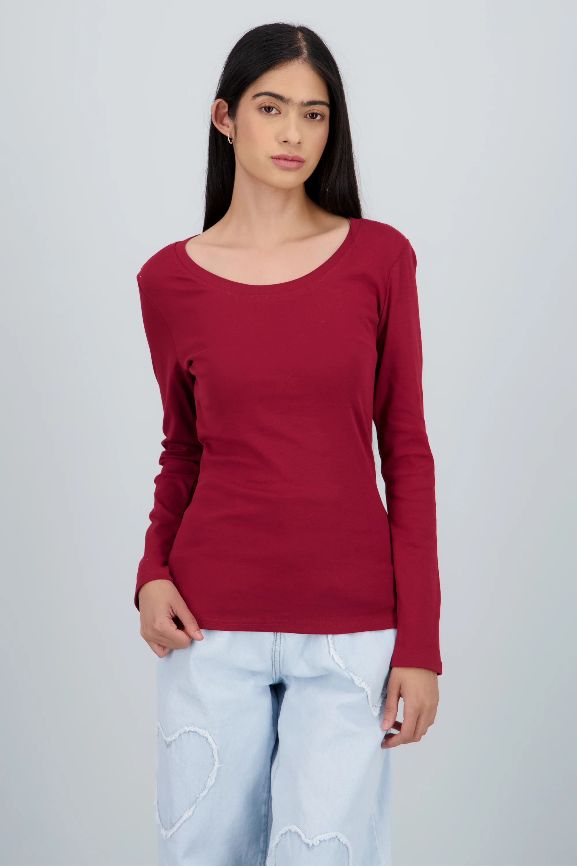 Top liso manga larga cuello redondo