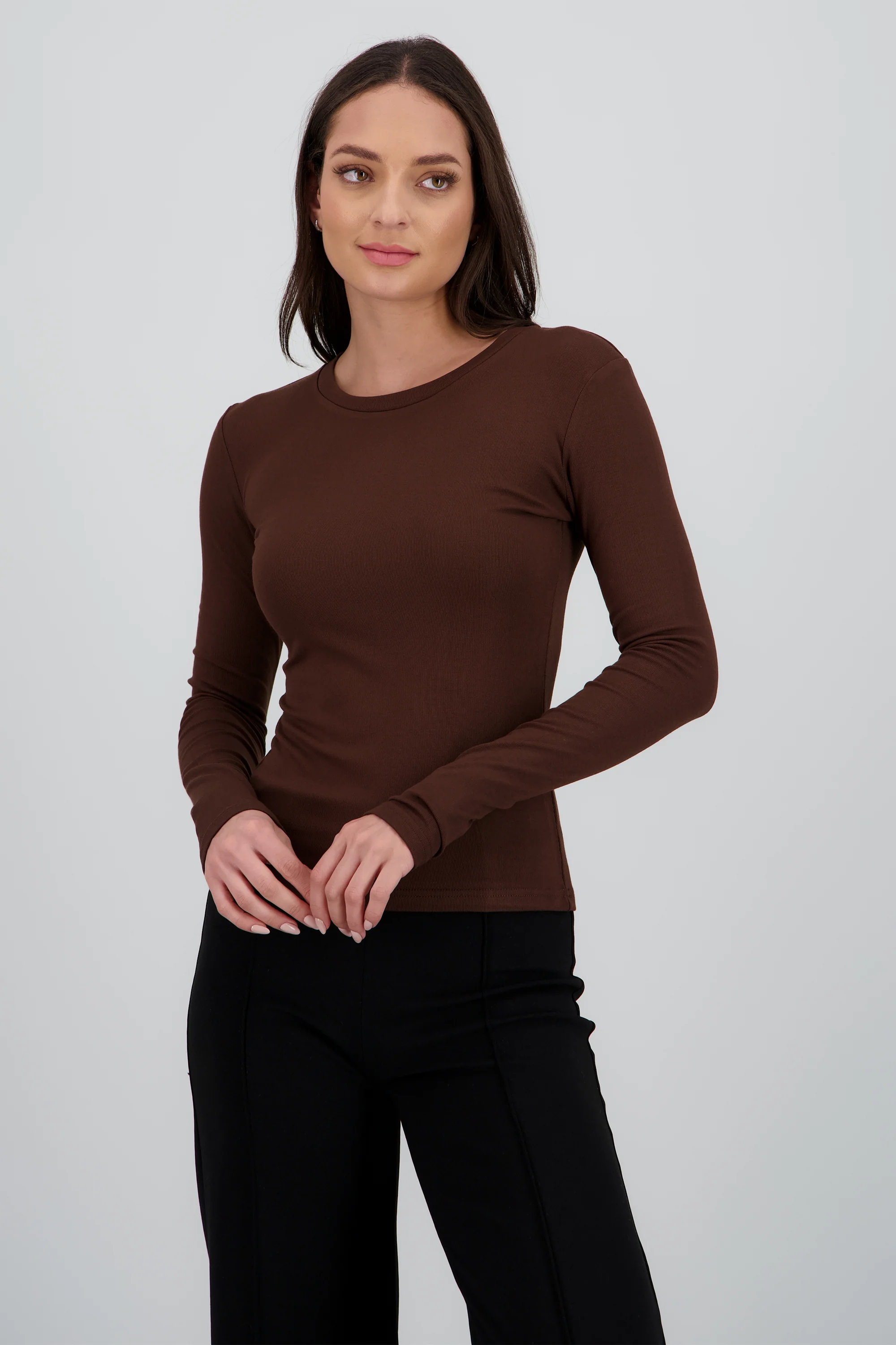 Top manga larga liso cuello redondo