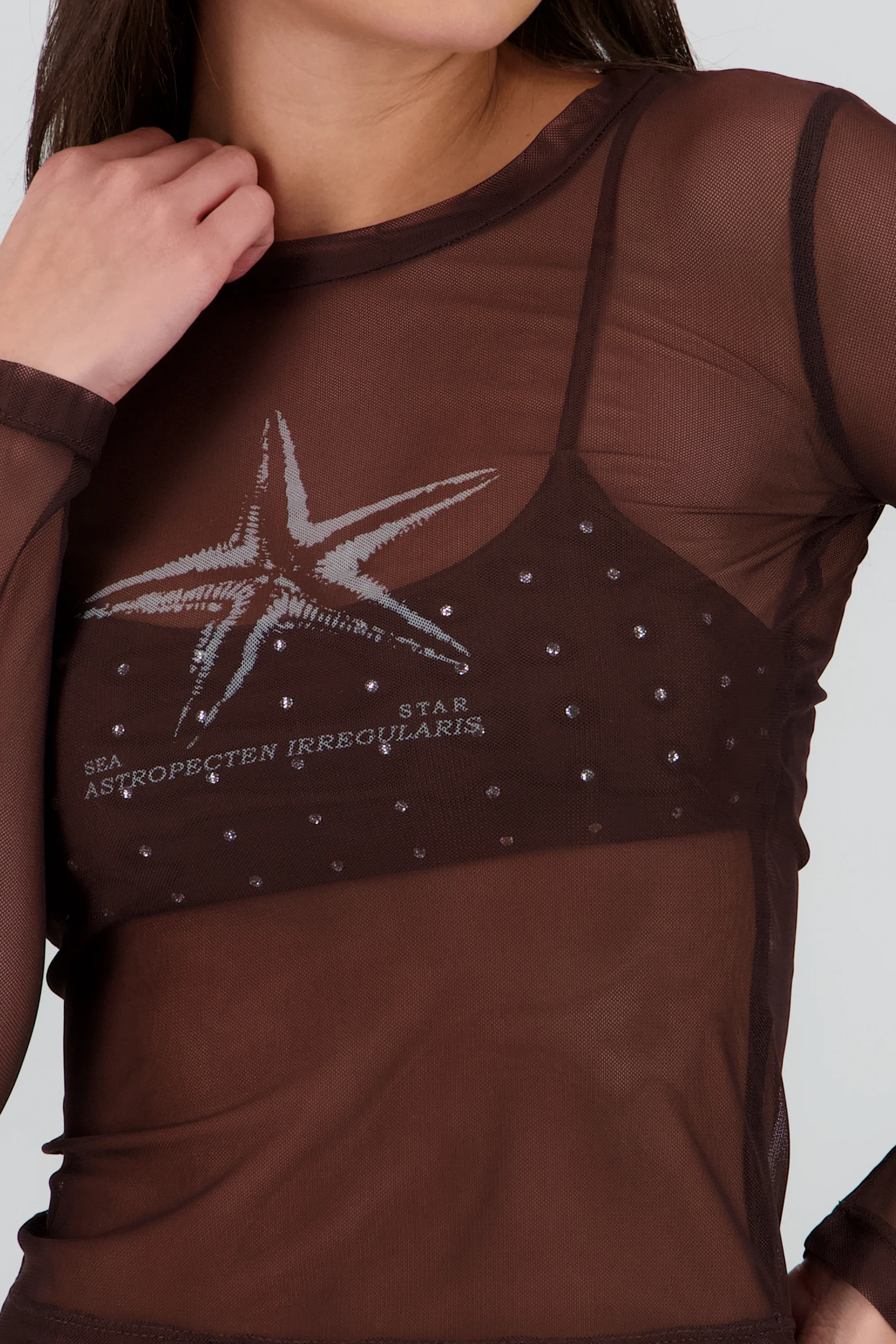 Top manga larga mesh estampado estrella - Image 5