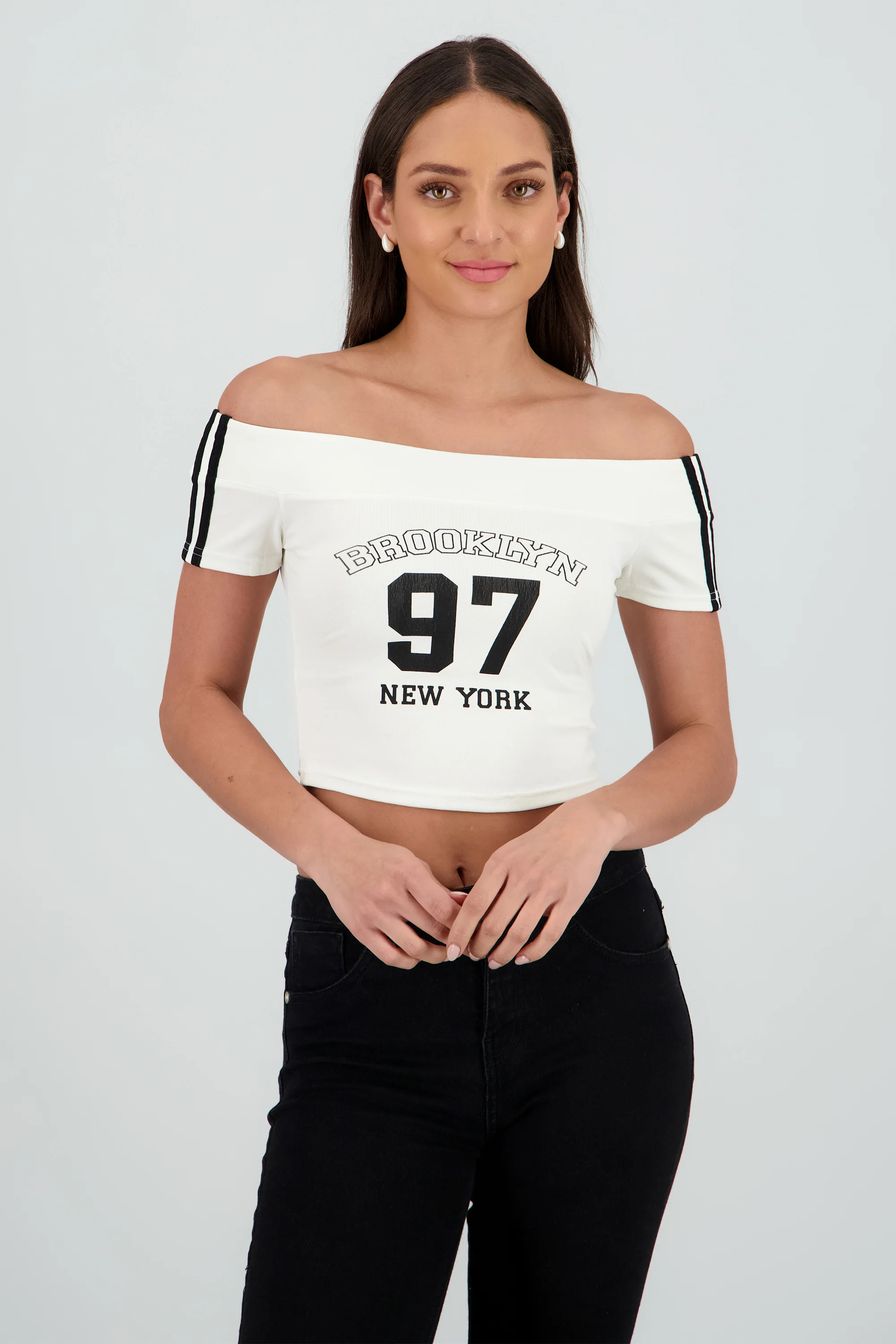 Top off shoulder manga corta numero