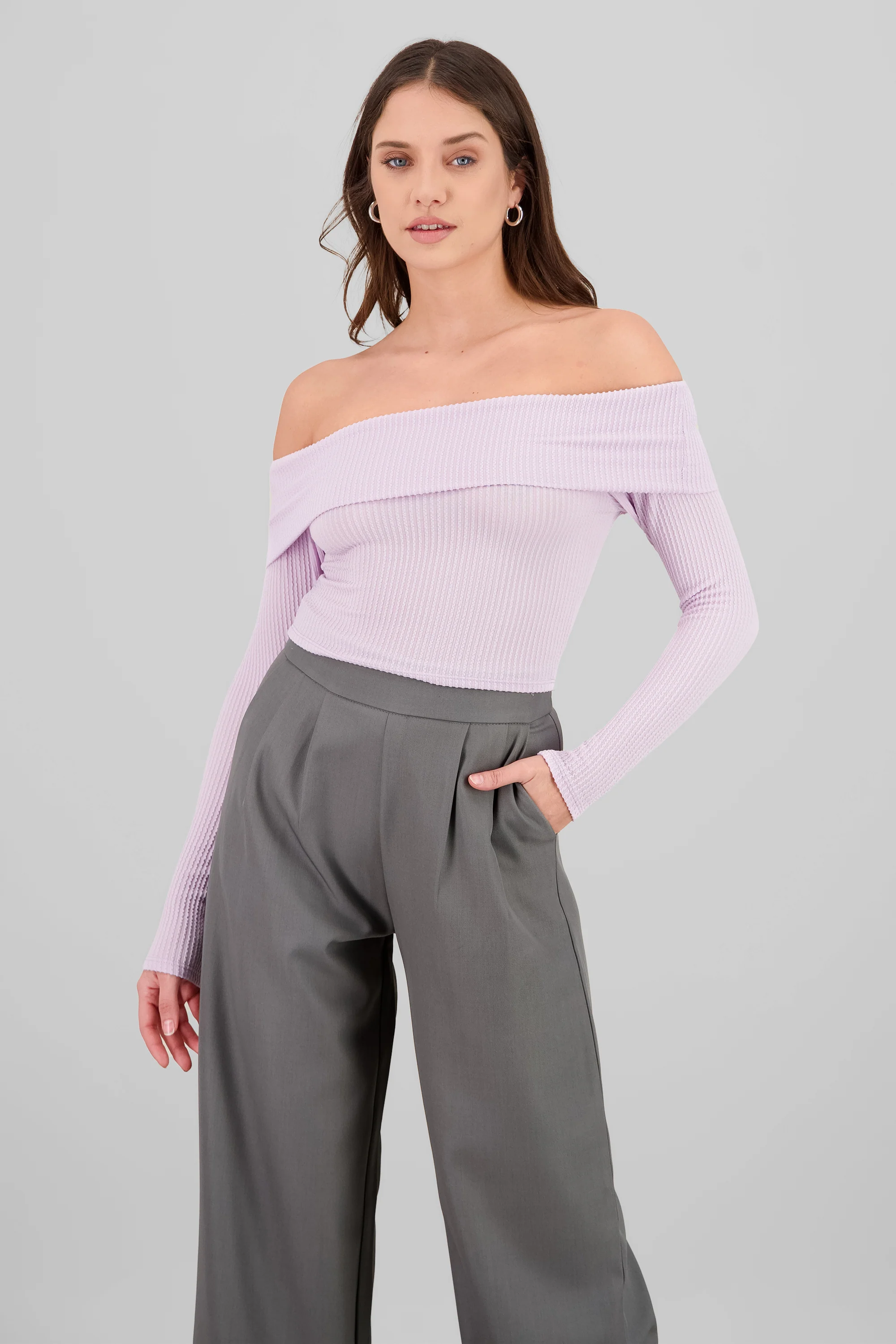 Top Sin Hombros Textura Rib