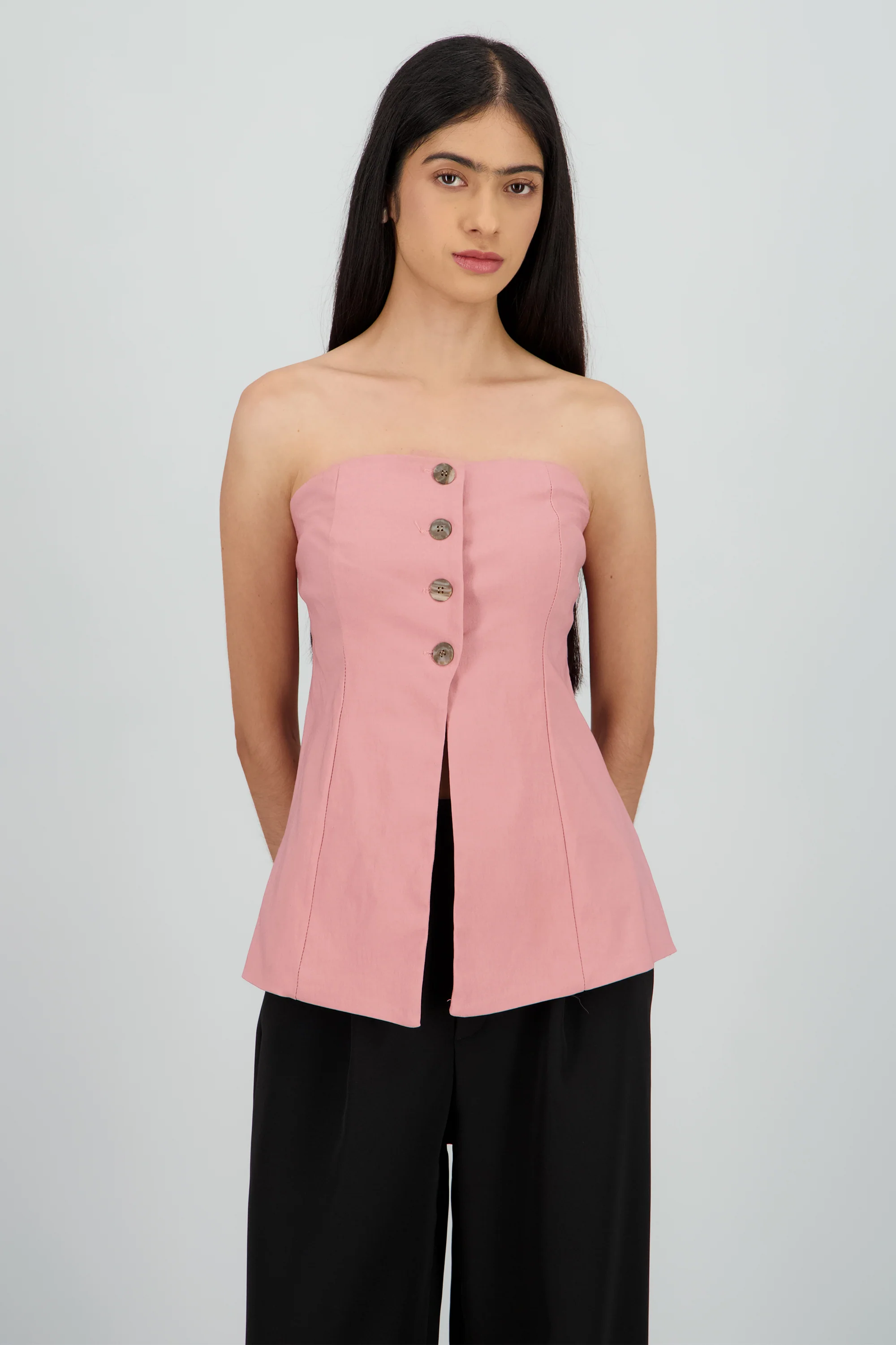Top strapless detalle botones