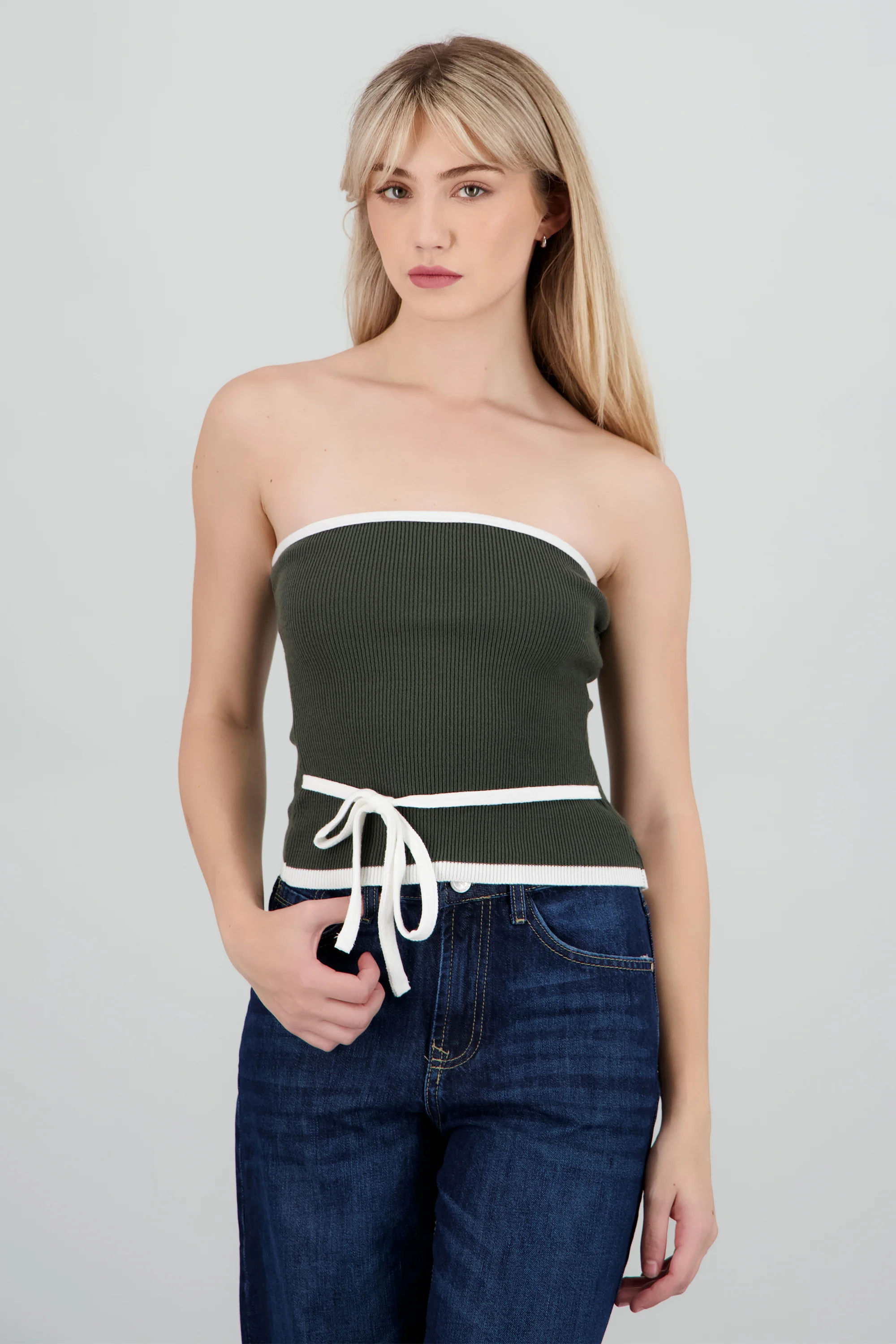 Top strapless detalle moño contraste - Image 2