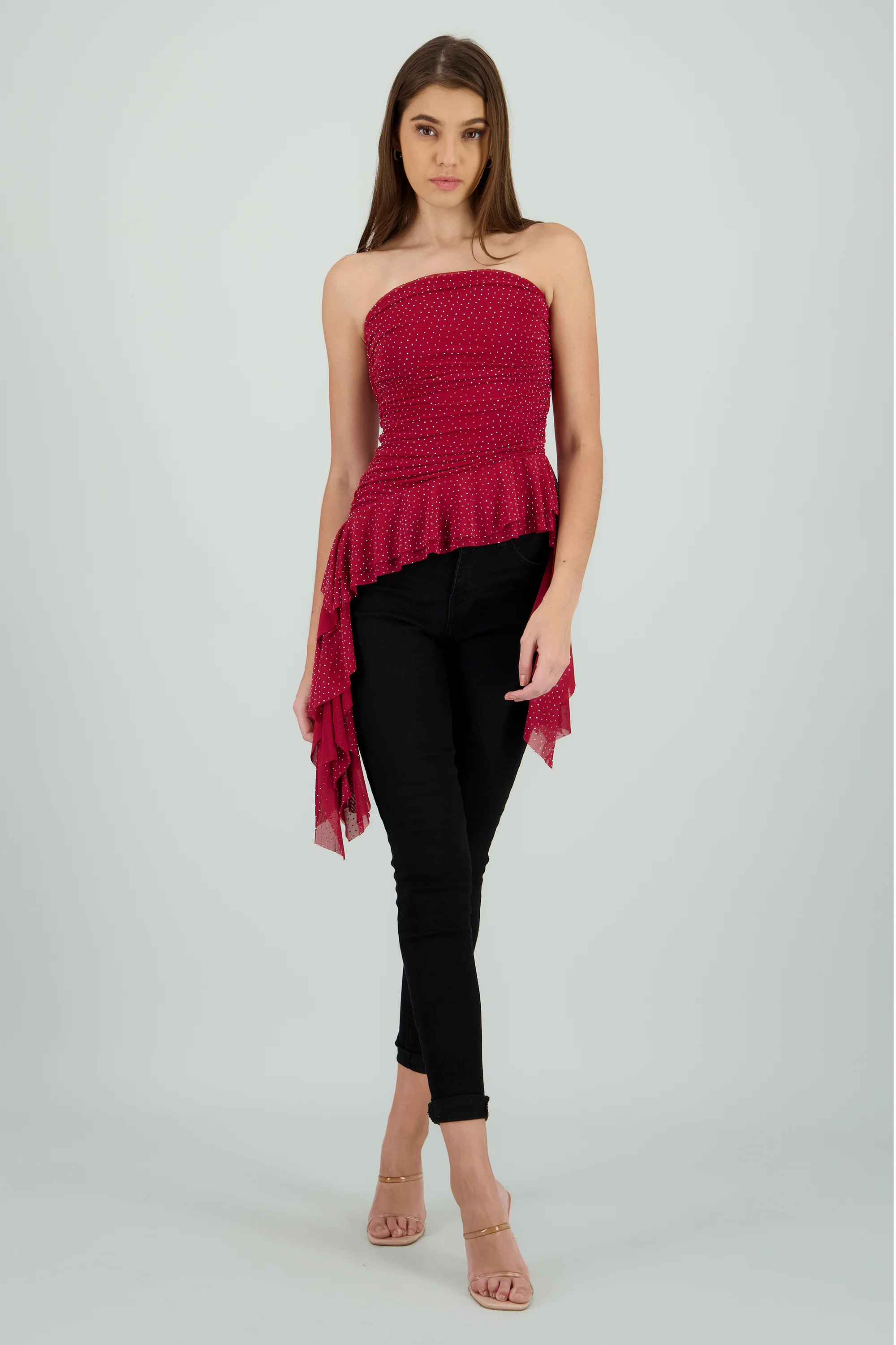 Top strapless drapeado con brillos - Image 2