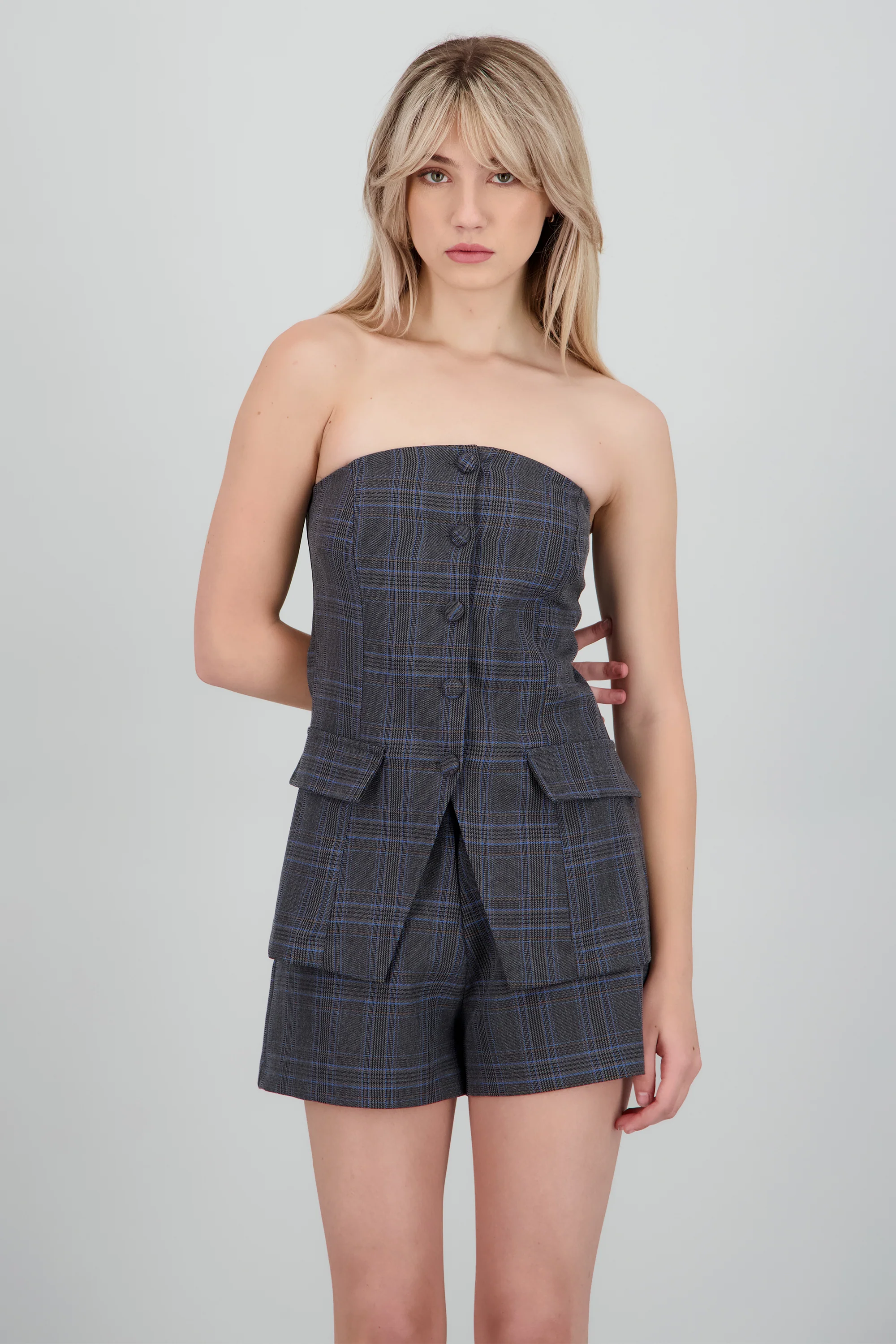 Top strapless estampado cuadros