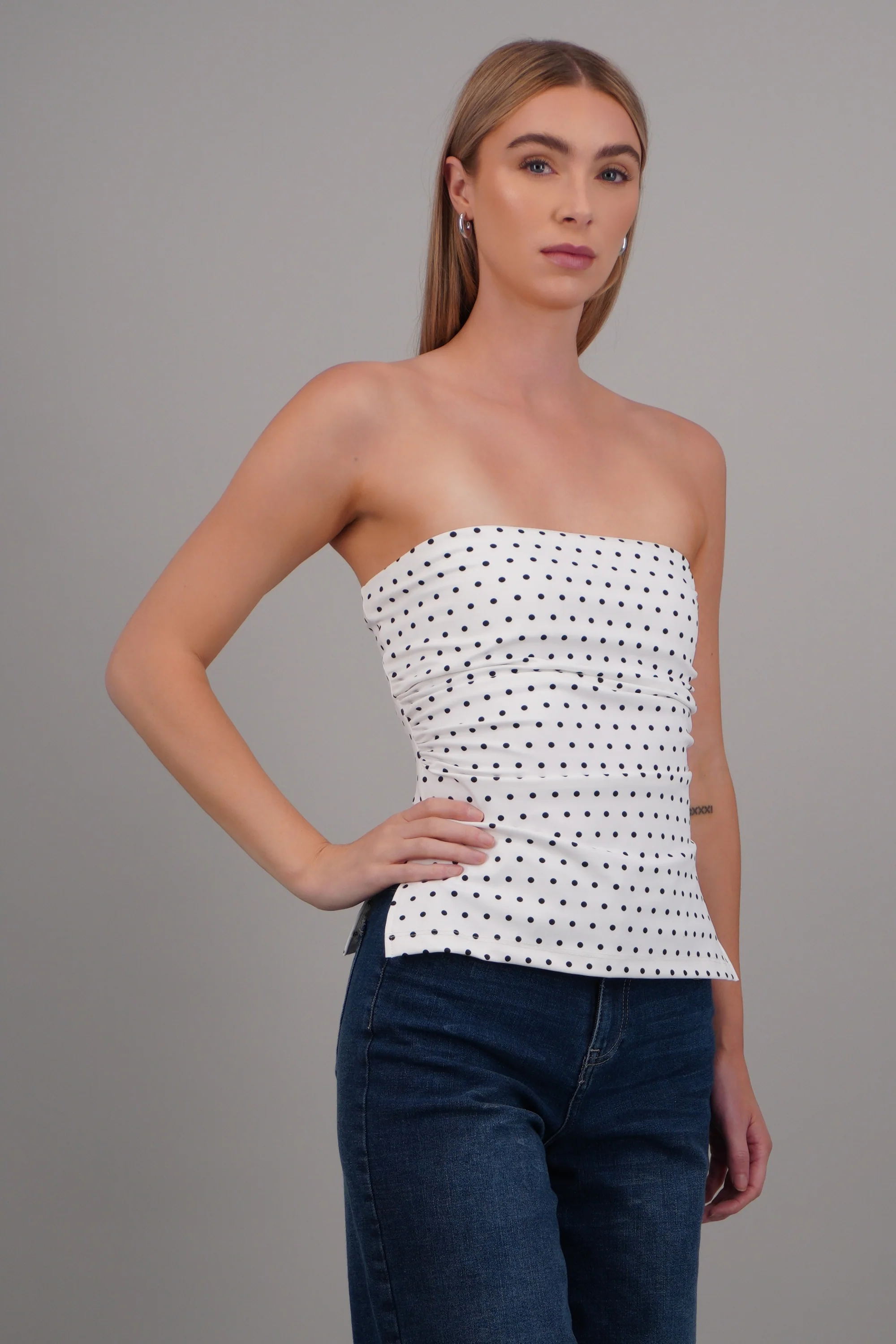 top strapless fruncido polka dots - Image 7