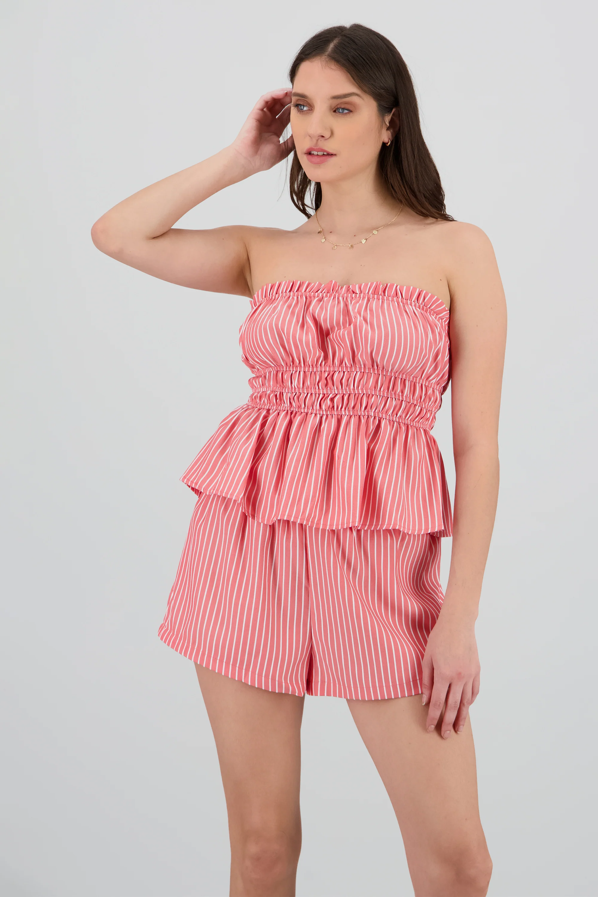 Top strapless popelina rayas
