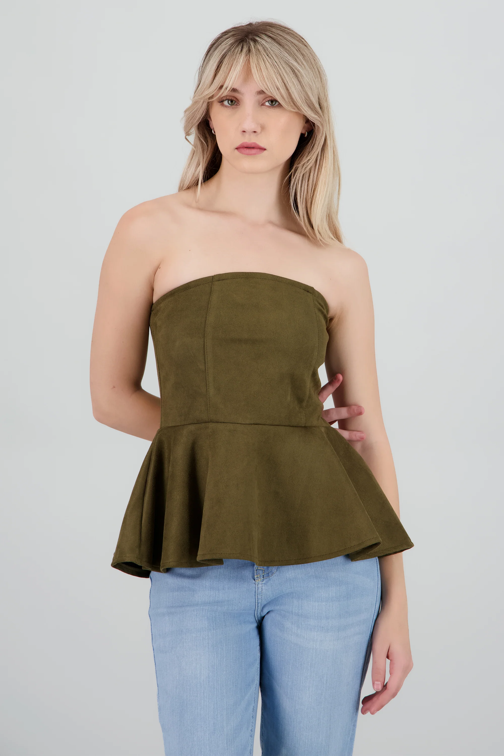 Top Strapples Suede Peplum