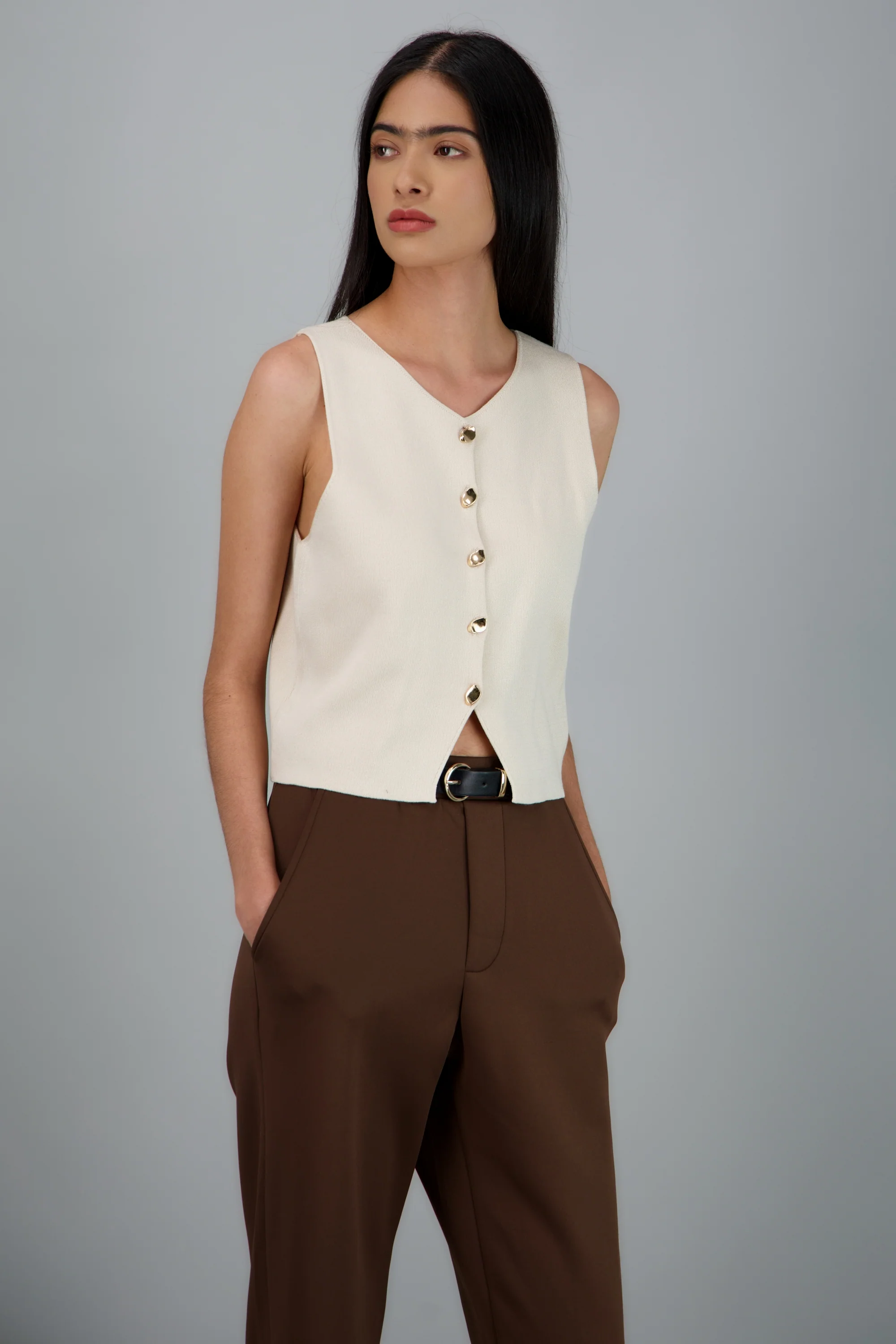 Top tejido con detalle botones