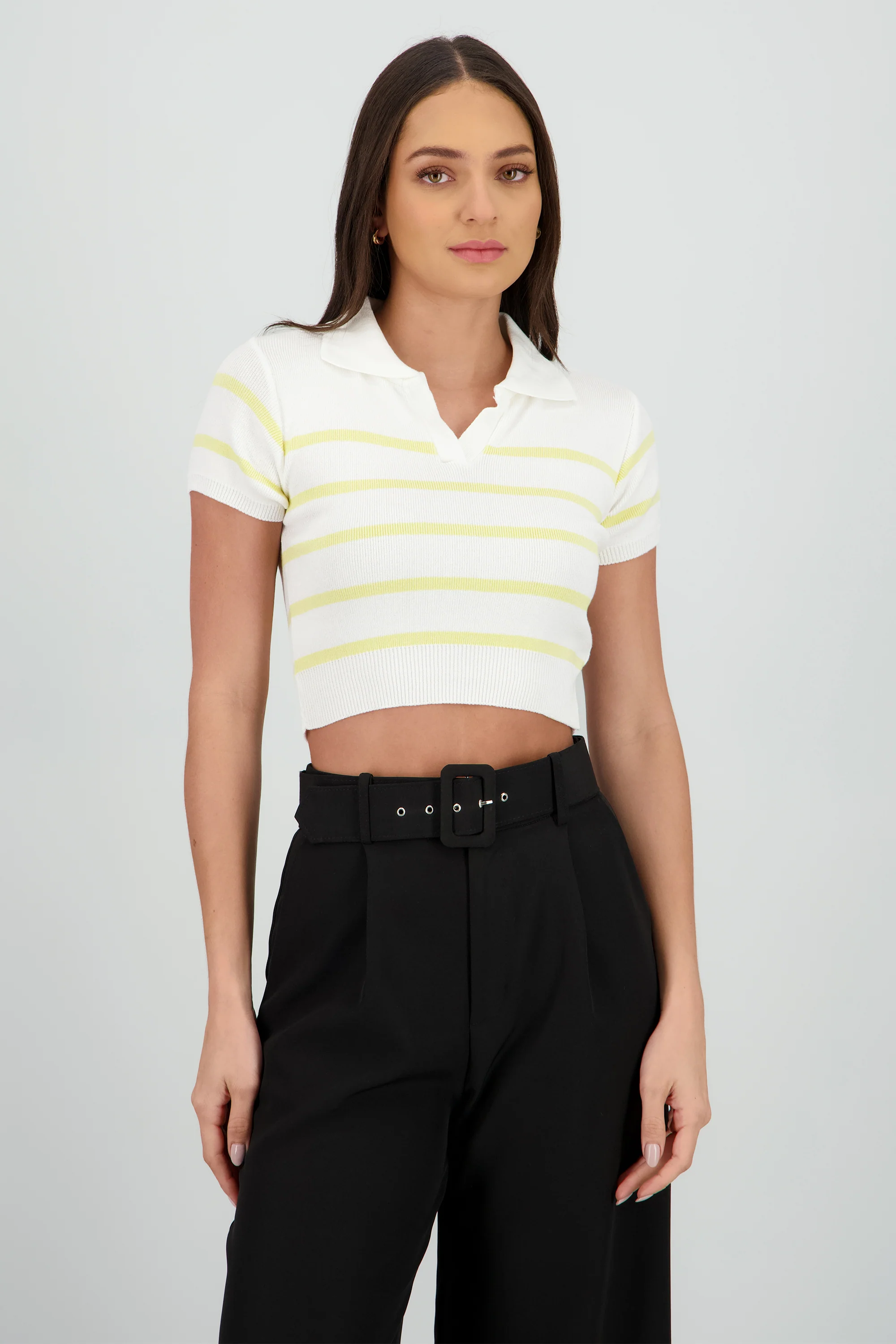 Top tejido cuello polo rayas