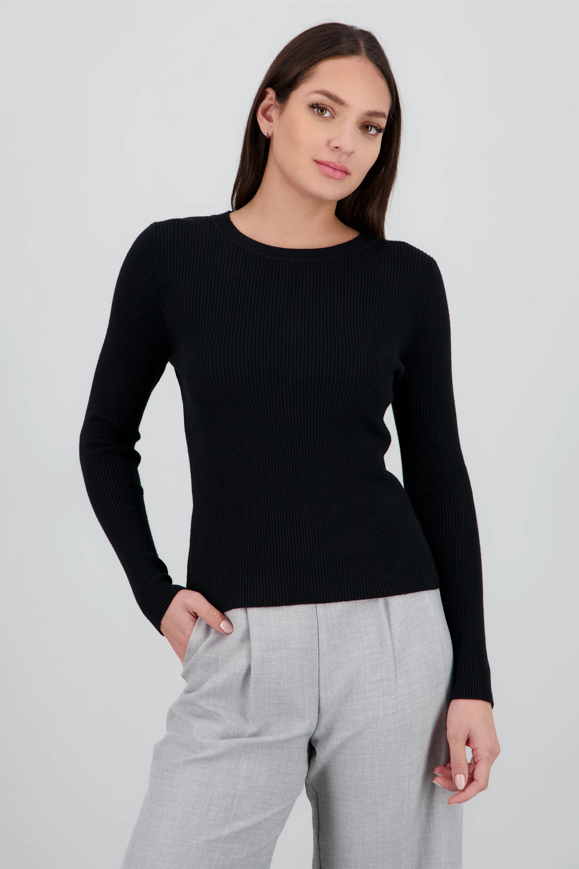 Top tejido cuello redondo manga larga