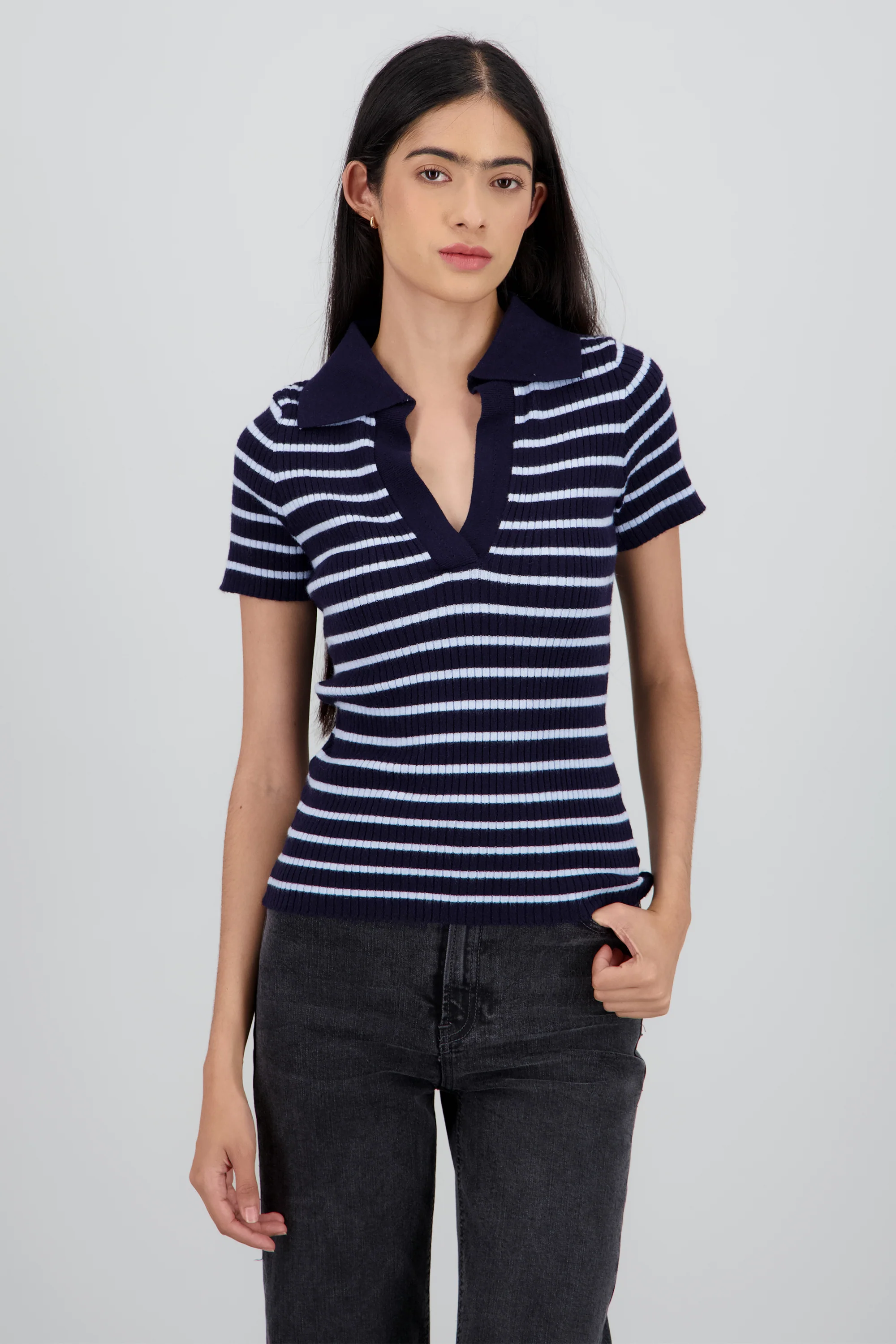 Top tejido polo contraste cuello rayas