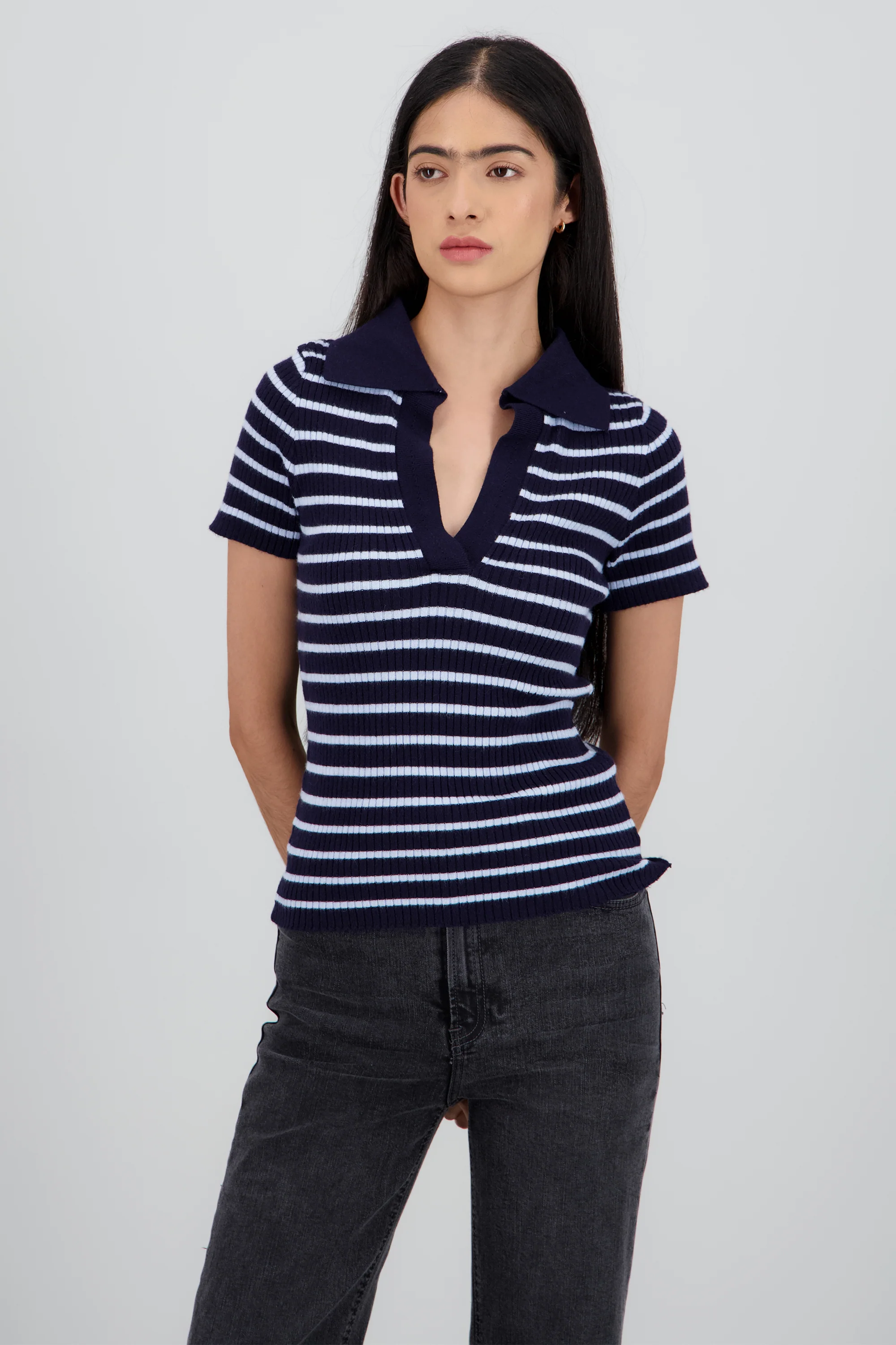 Top tejido polo contraste cuello rayas - Image 2