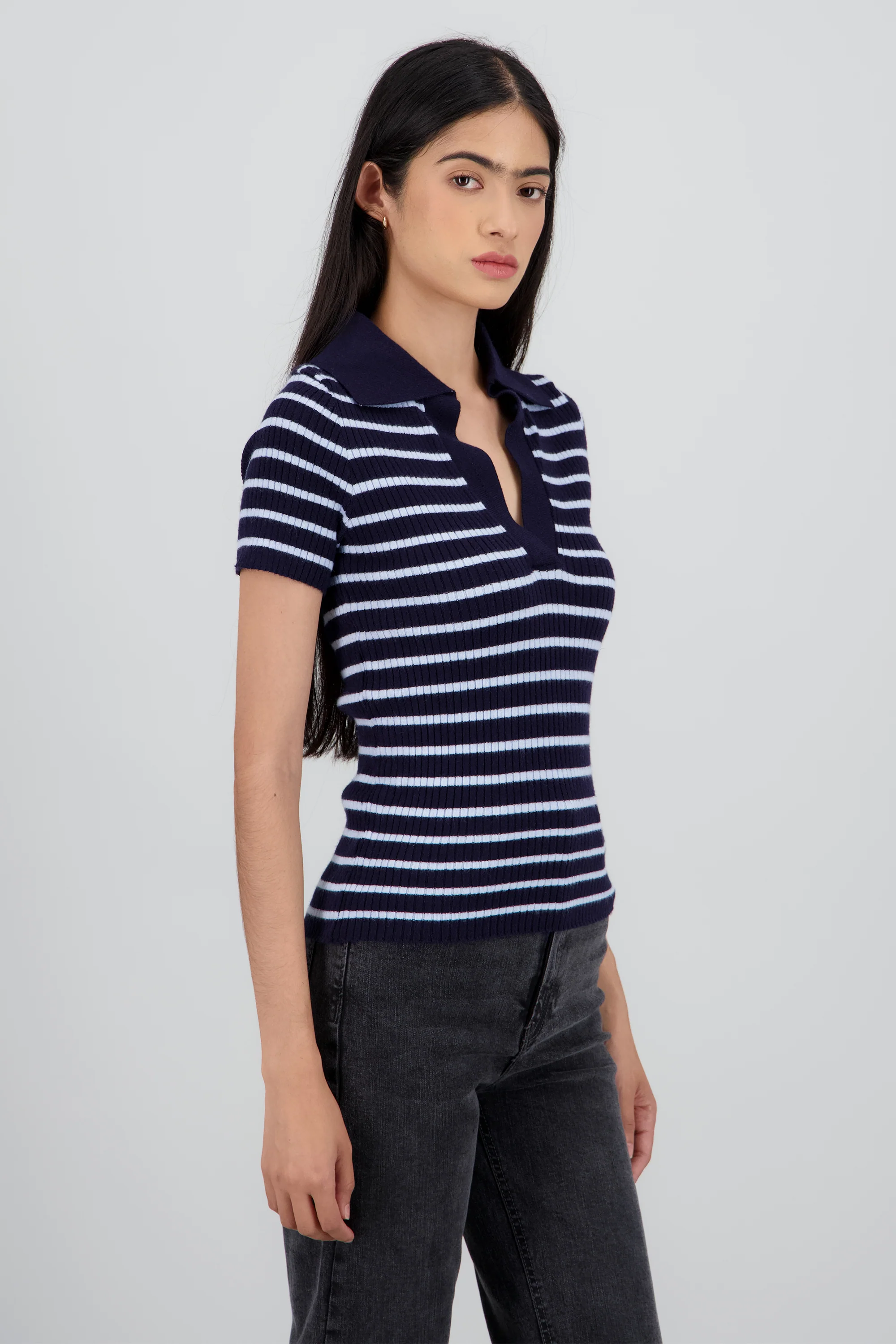 Top tejido polo contraste cuello rayas - Image 3