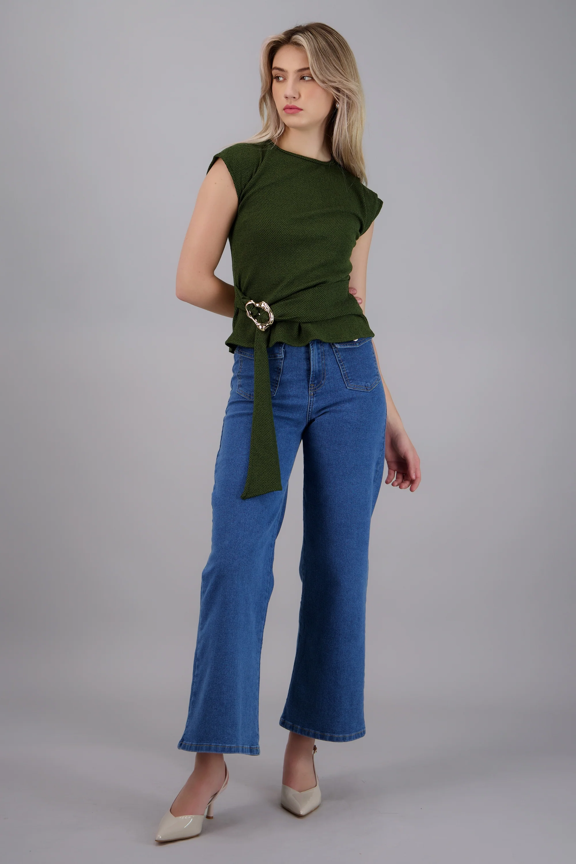 Top textura fajon con hebilla