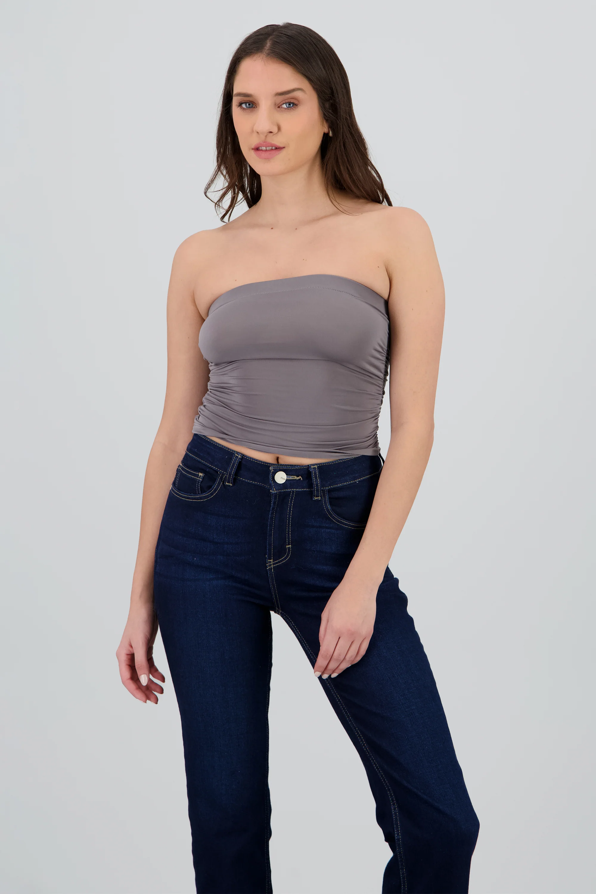 Top tubo drapeado detalle strapless