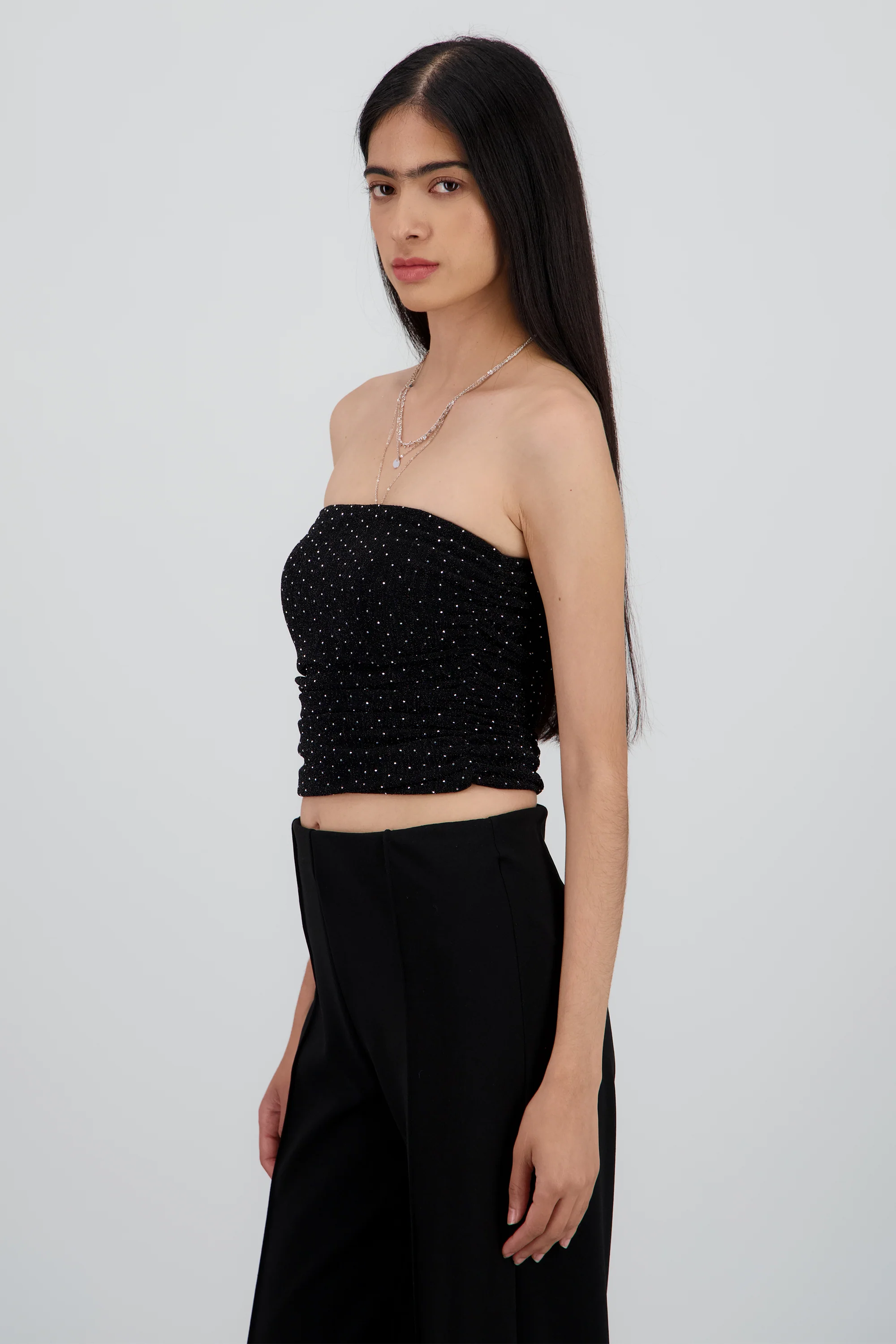 Top tubo drapeado tela de brillos con rhinestones - Image 3