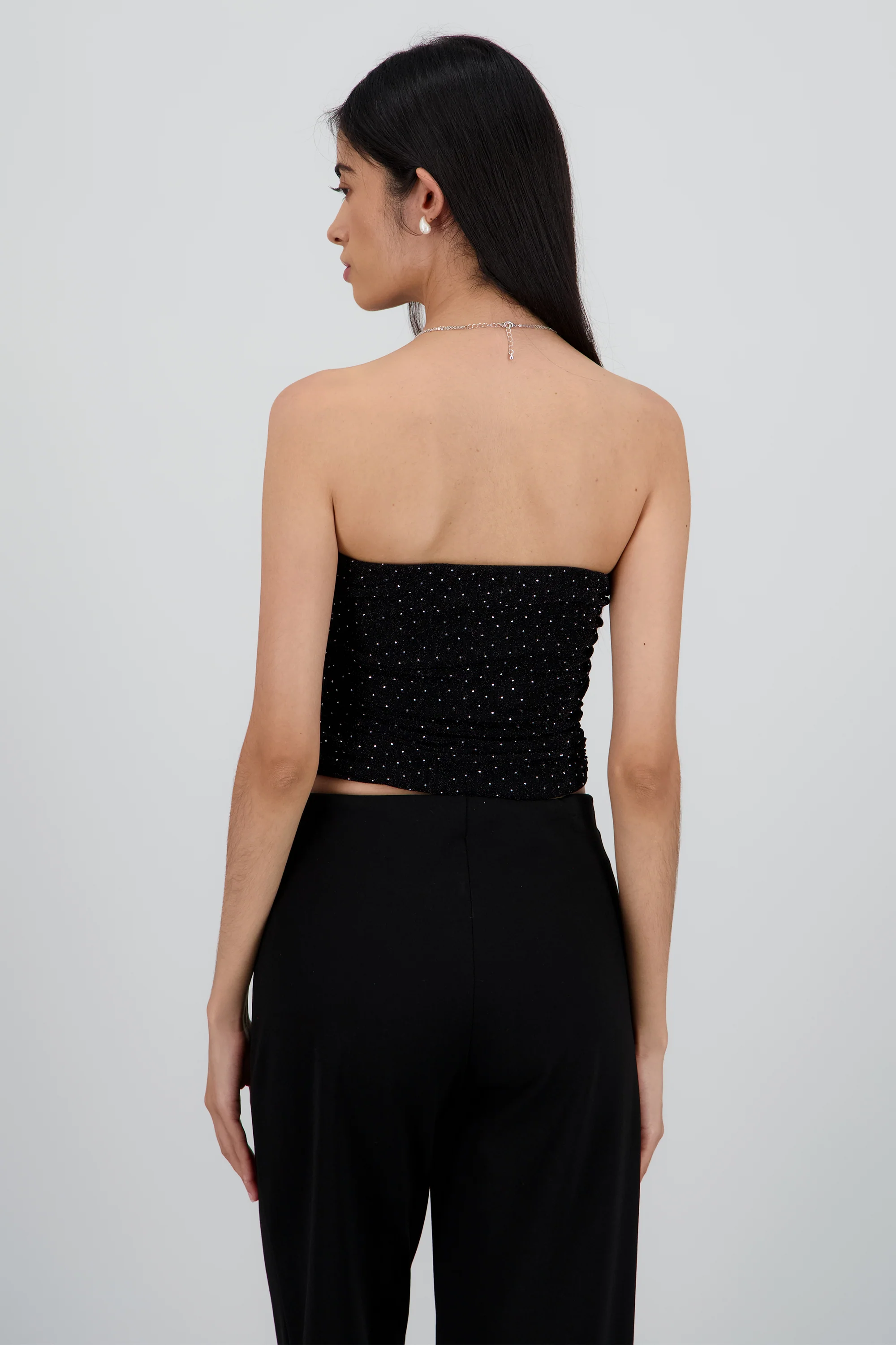 Top tubo drapeado tela de brillos con rhinestones - Image 4