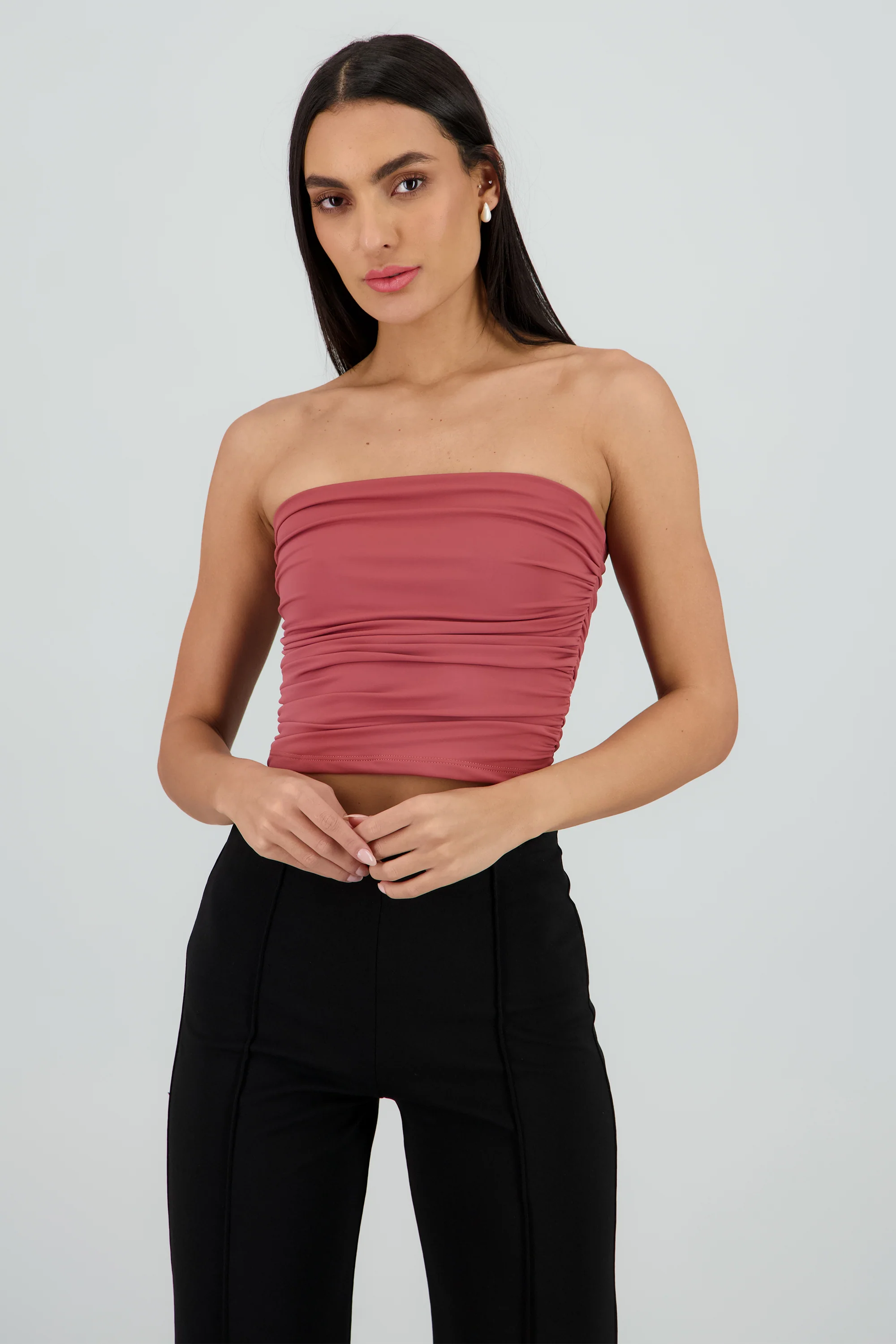 Top tubo strapless drapeado