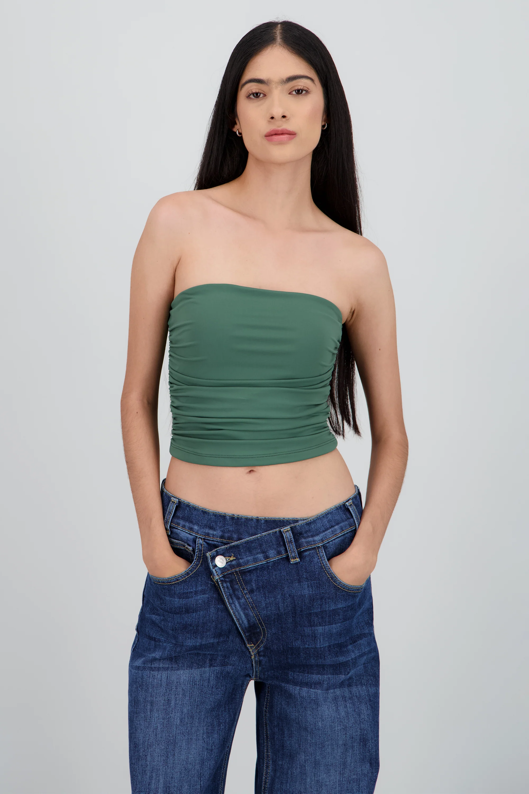 Top tubo strapless drapeado