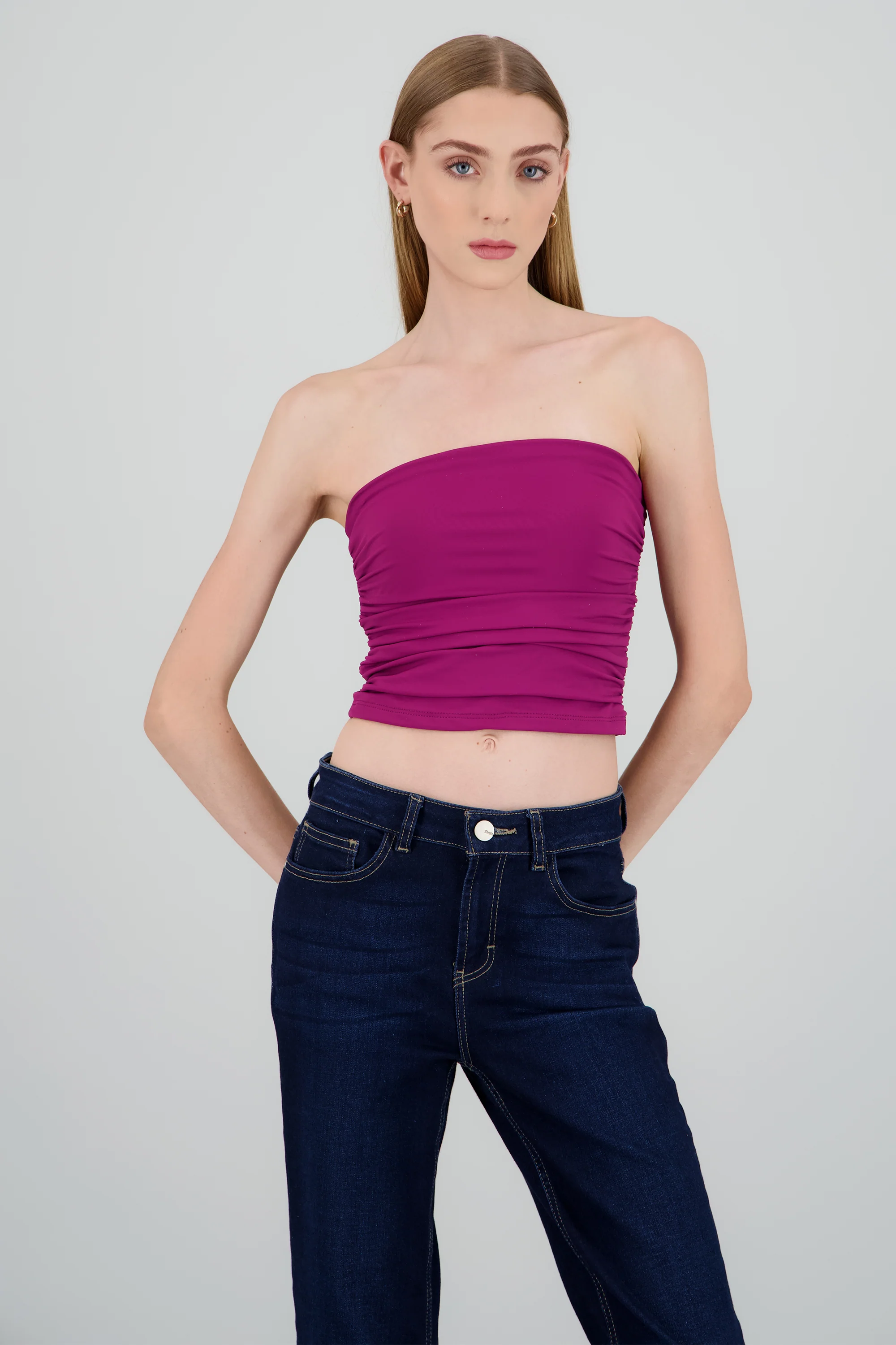 Top tubo strapless drapeado