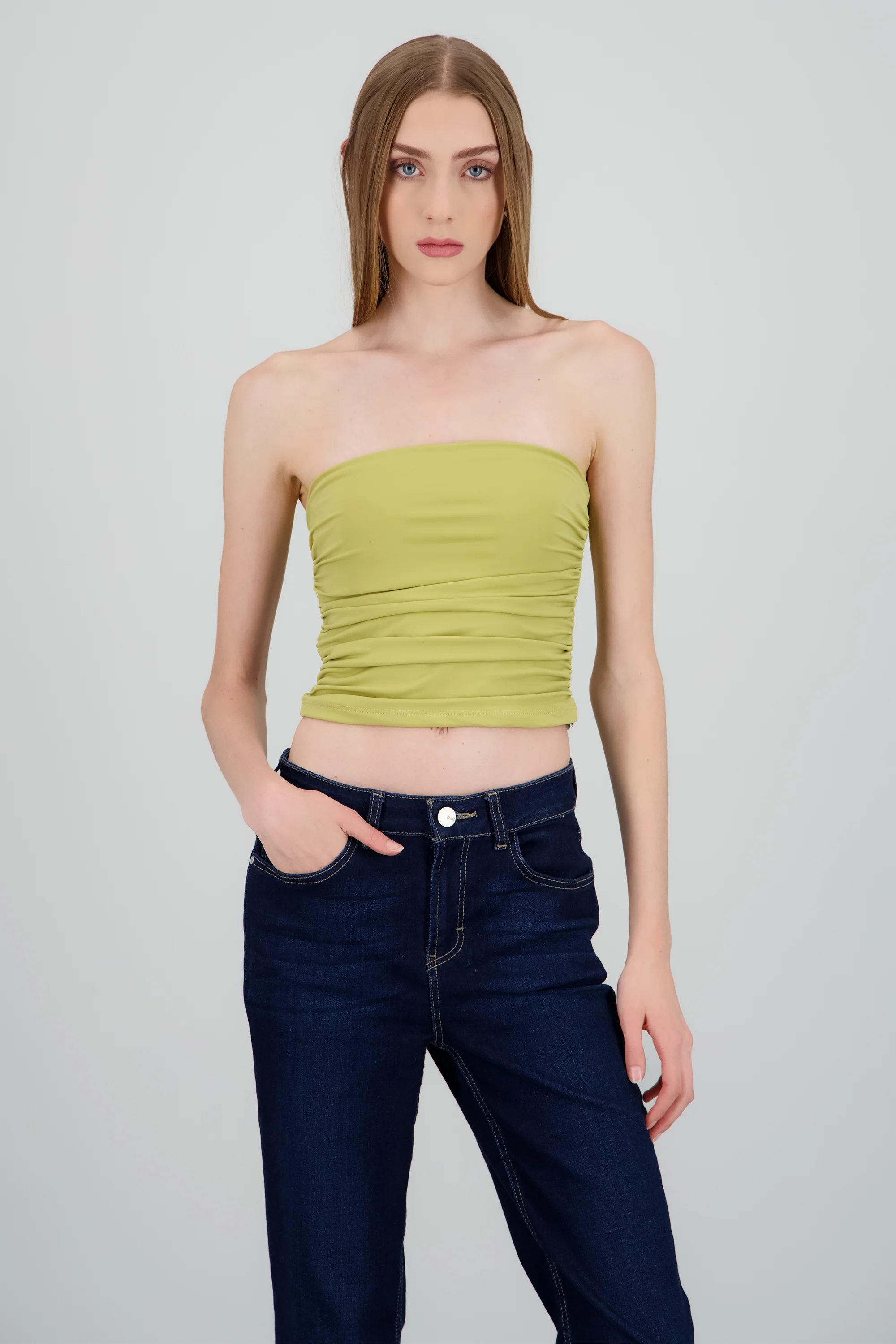 Top tubo strapless drapeado